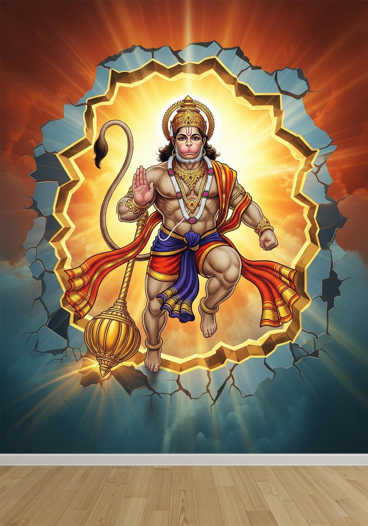 Powerful Lord Hanuman Emerging from Divine Portal
