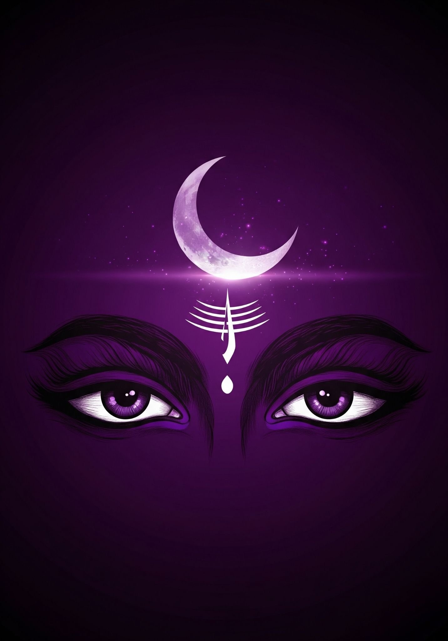 Shiva Trinetra with Crescent Moon Purple Art