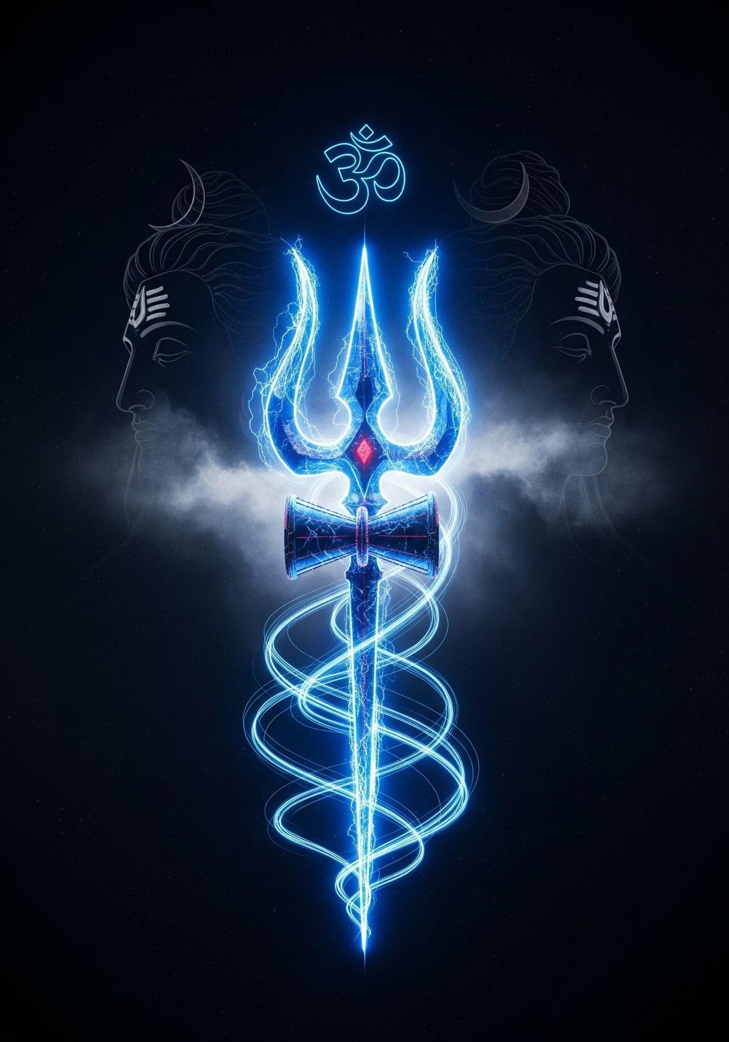Divine Trishul with Electric Aura and Shiva Outline