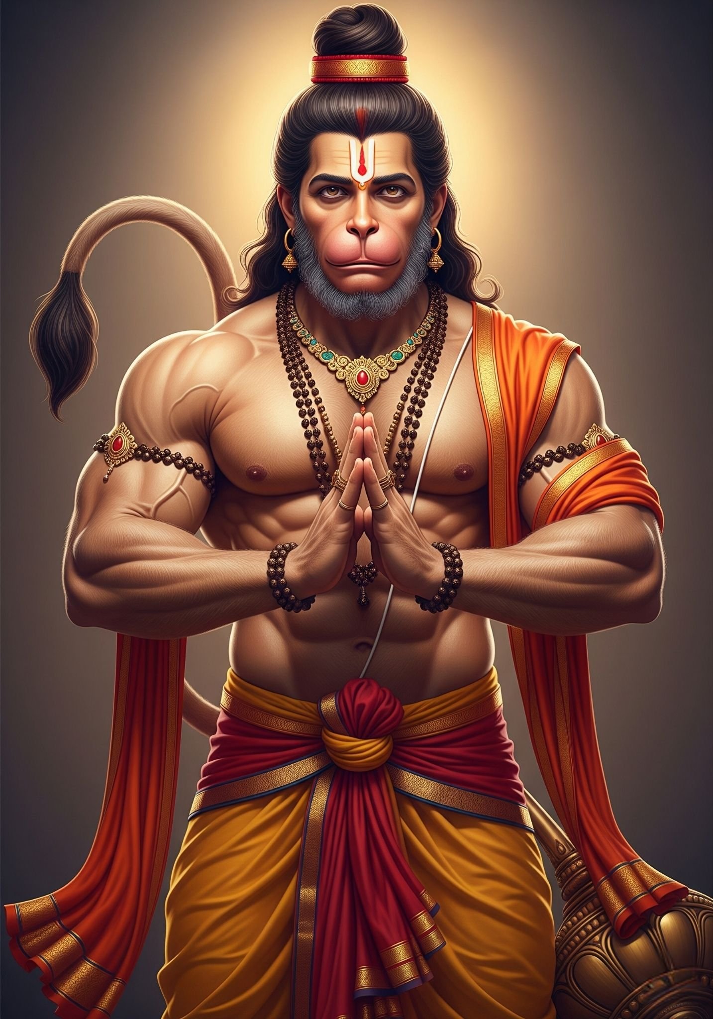 Peaceful Hanuman in Namaste Pose – Devotional HD Wallpaper 4K Wallpaper for iPhone & Android
