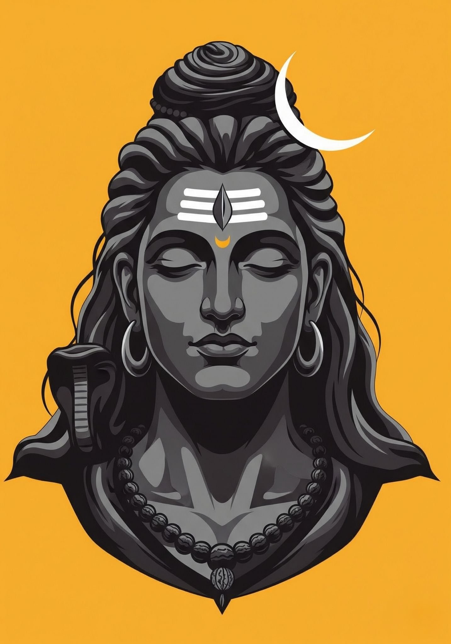 Peaceful Lord Shiva Face Art with Trishul and Crescent Moon