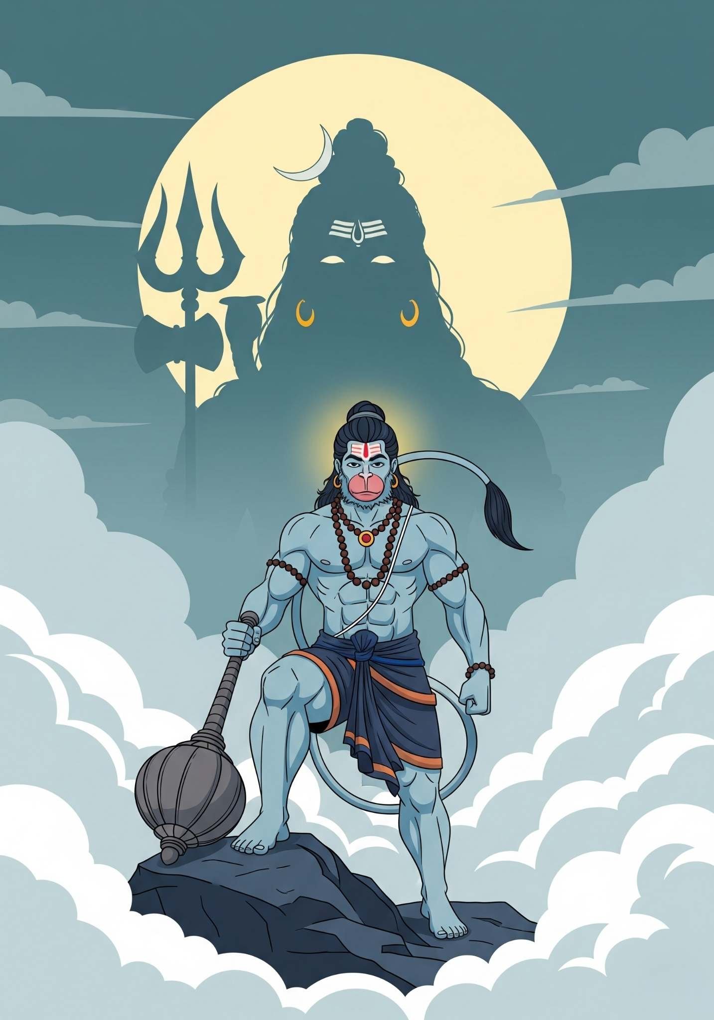 Lord Hanuman with Shiva’s Blessing – Devotional Artwork 4K Wallpaper for iPhone & Android