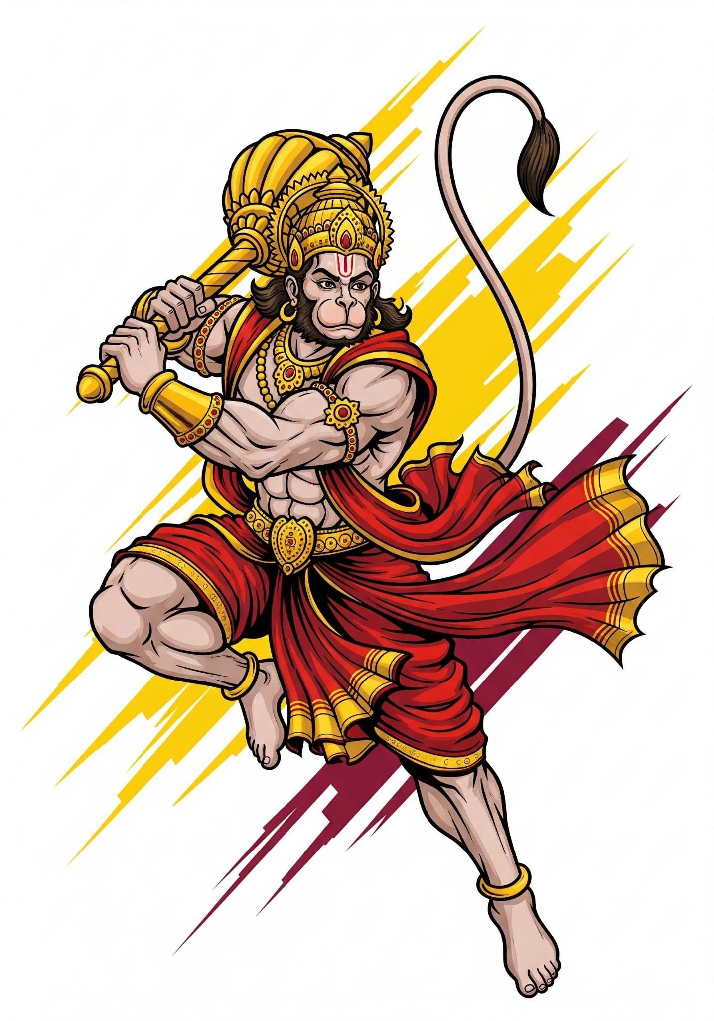 Fierce Warrior Hanuman with Gada – Illustrated Art 4K Wallpaper for iPhone & Android