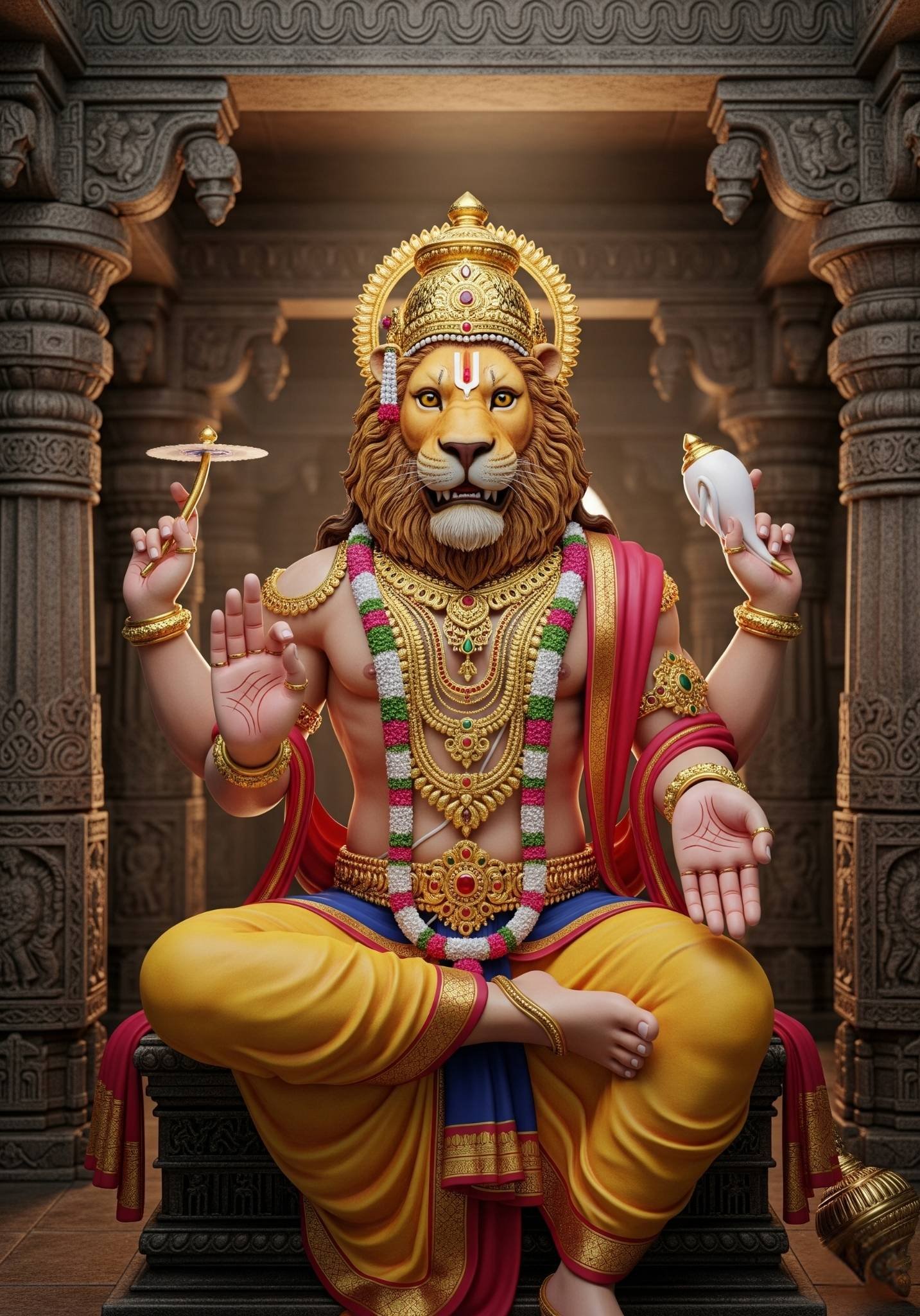 Lord Narasimha – 3D Digital Art of the Lion-Headed Avatar of Vishnu 4K Wallpaper for iPhone & Android