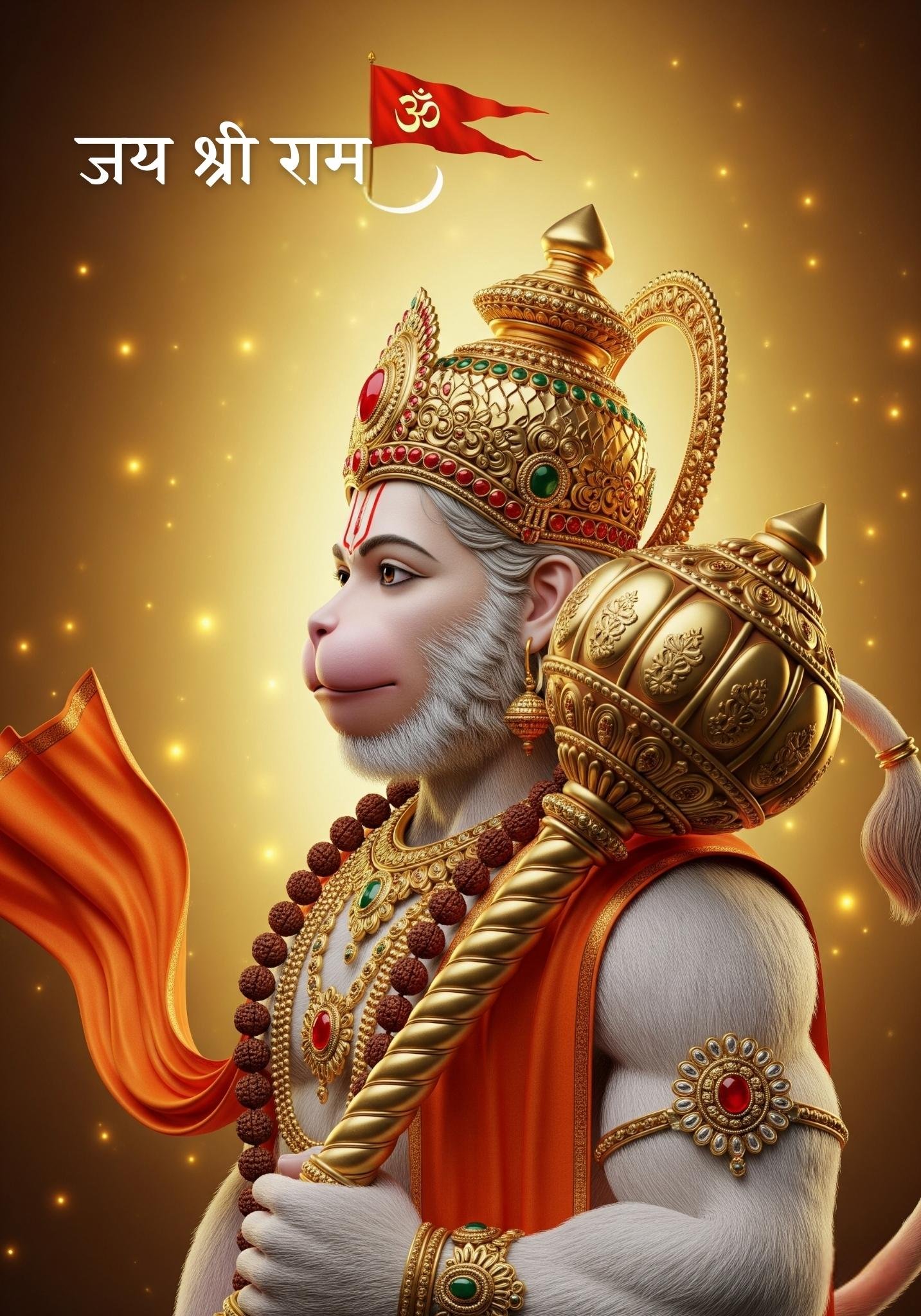 Golden Crown Hanuman – Divine Jay Shree Ram Artwork
