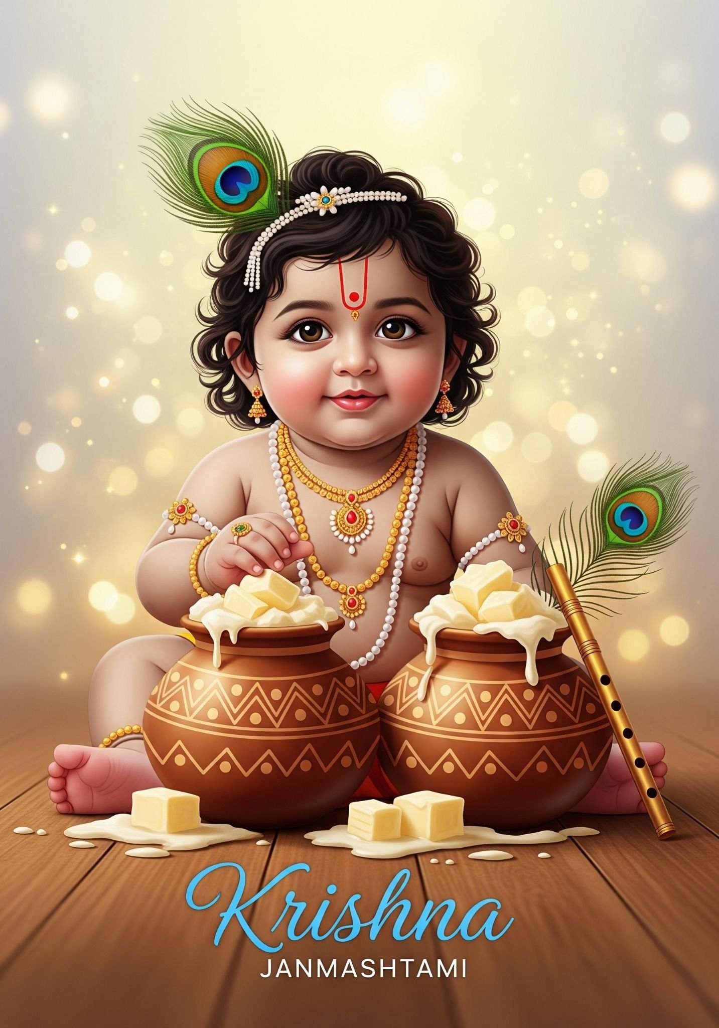 Cute Baby Krishna with Butter Pots | Janmashtami Art