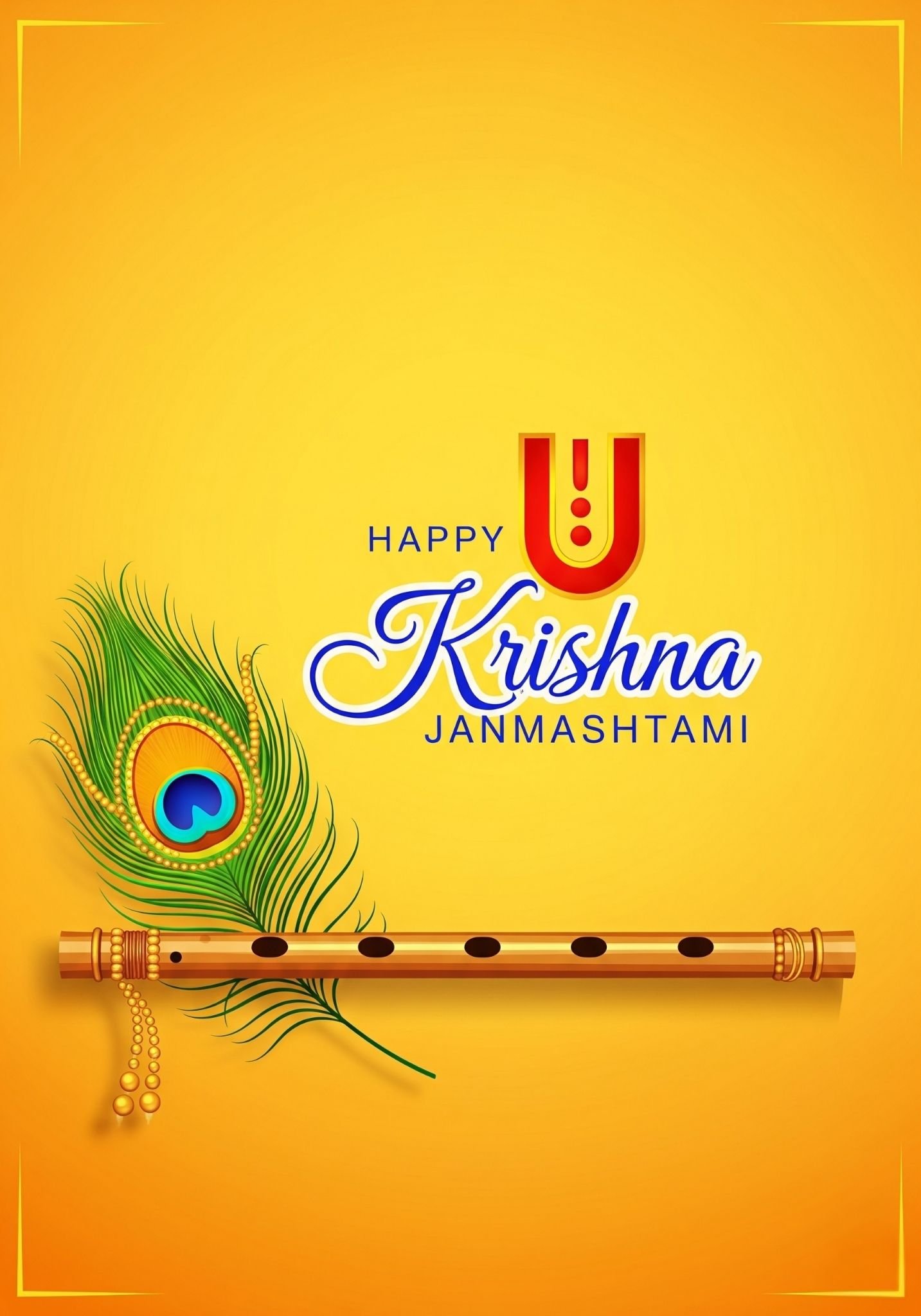 Krishna Janmashtami Greeting | Flute & Peacock Feather Design