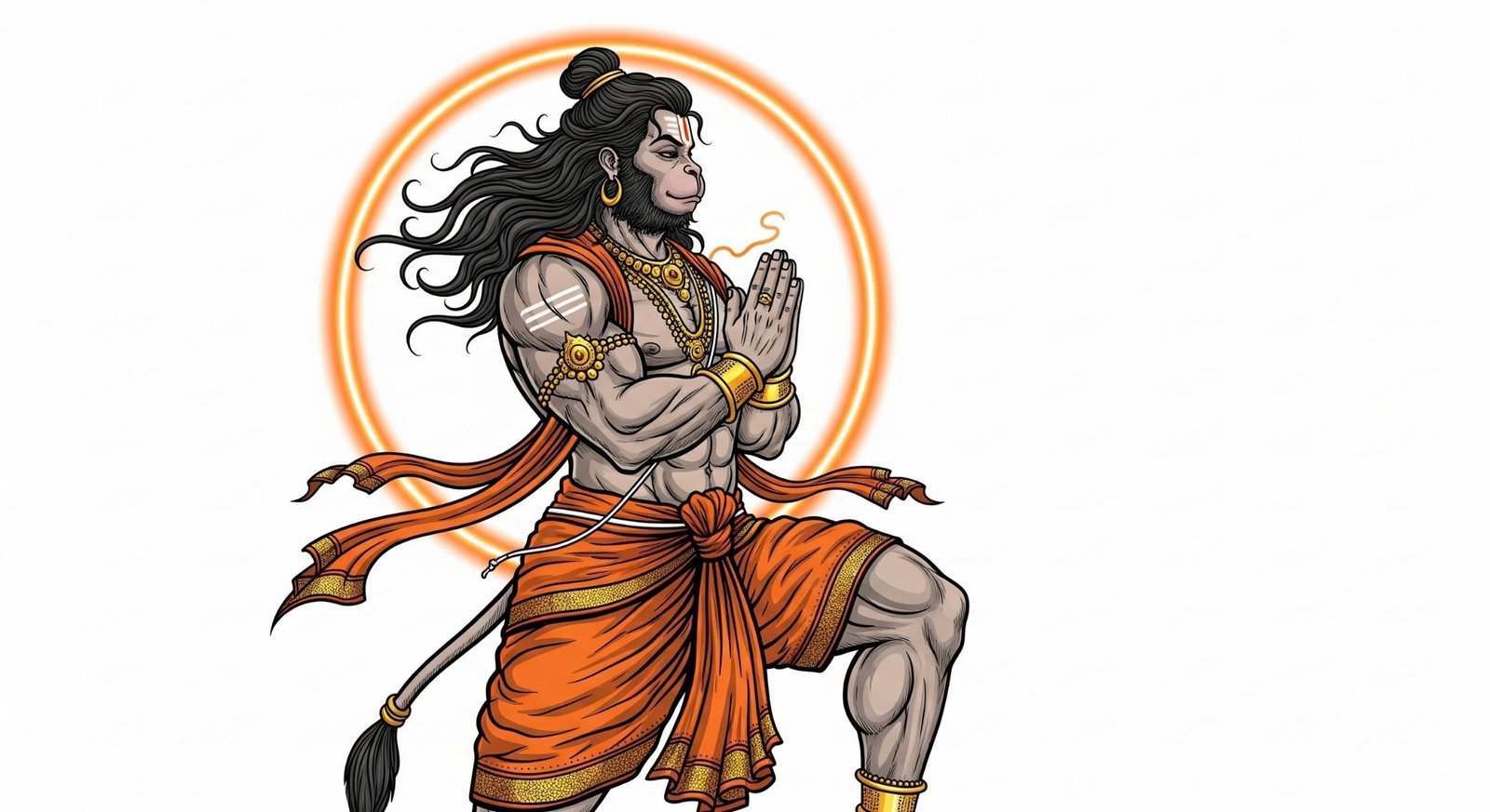 Lord Hanuman Digital Art | Powerful Hanuman PC Wallpaper in Orange Aura