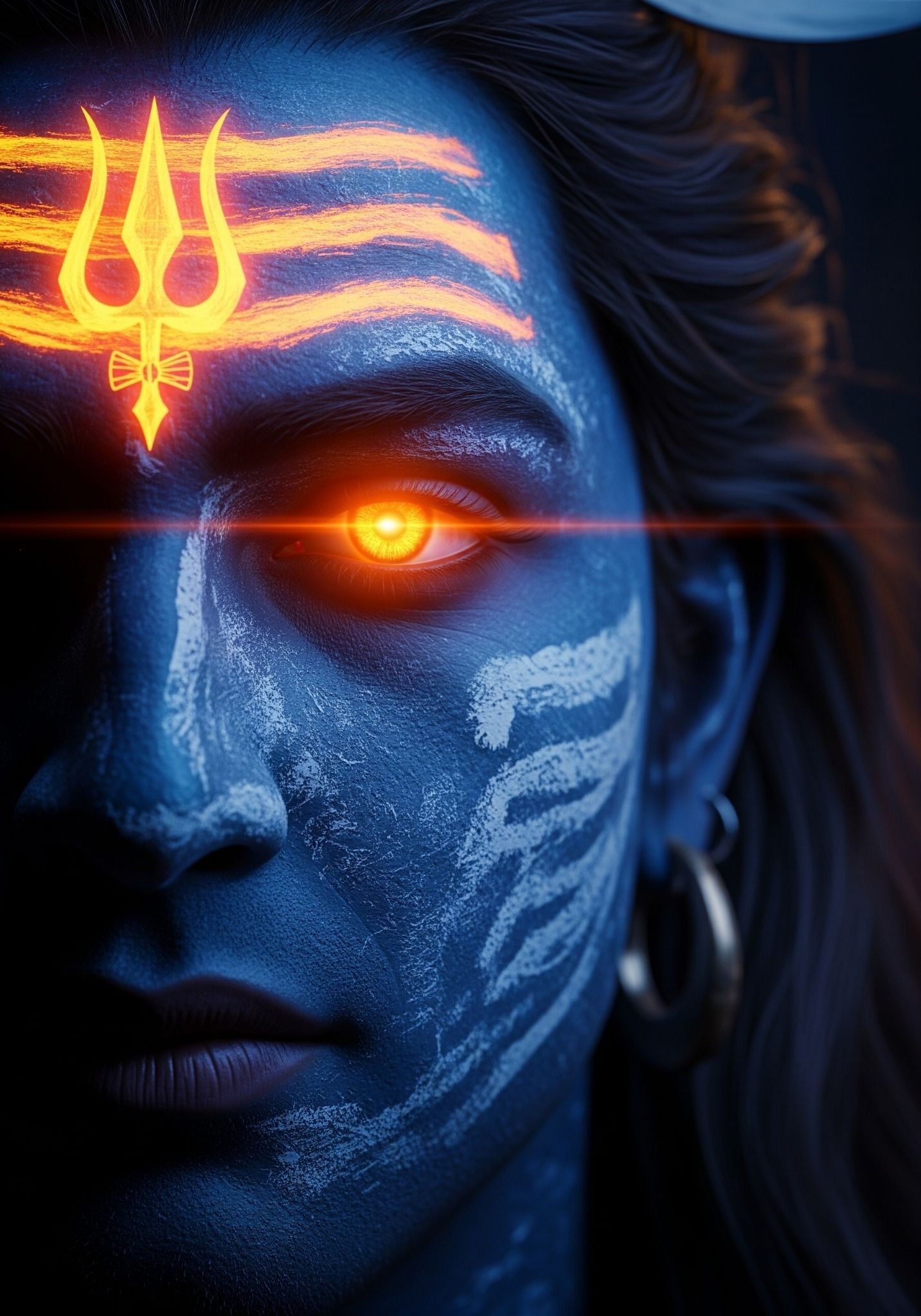 Divine Lord Shiva with Fiery Trishul and Glowing Third Eye 4K Wallpaper for iPhone & Android