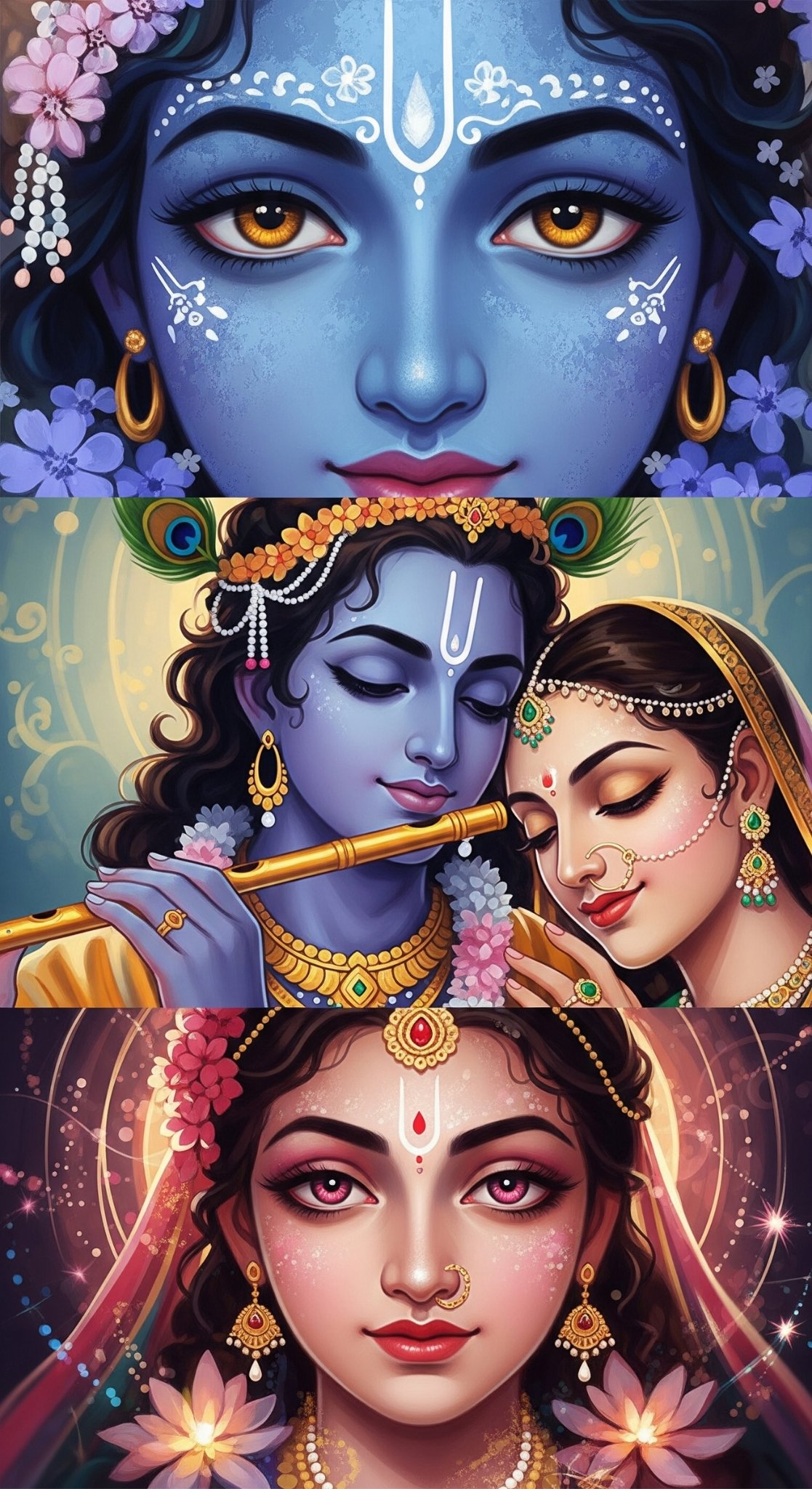 Divine Krishna and Radha Digital Art – Spiritual HD Wallpaper