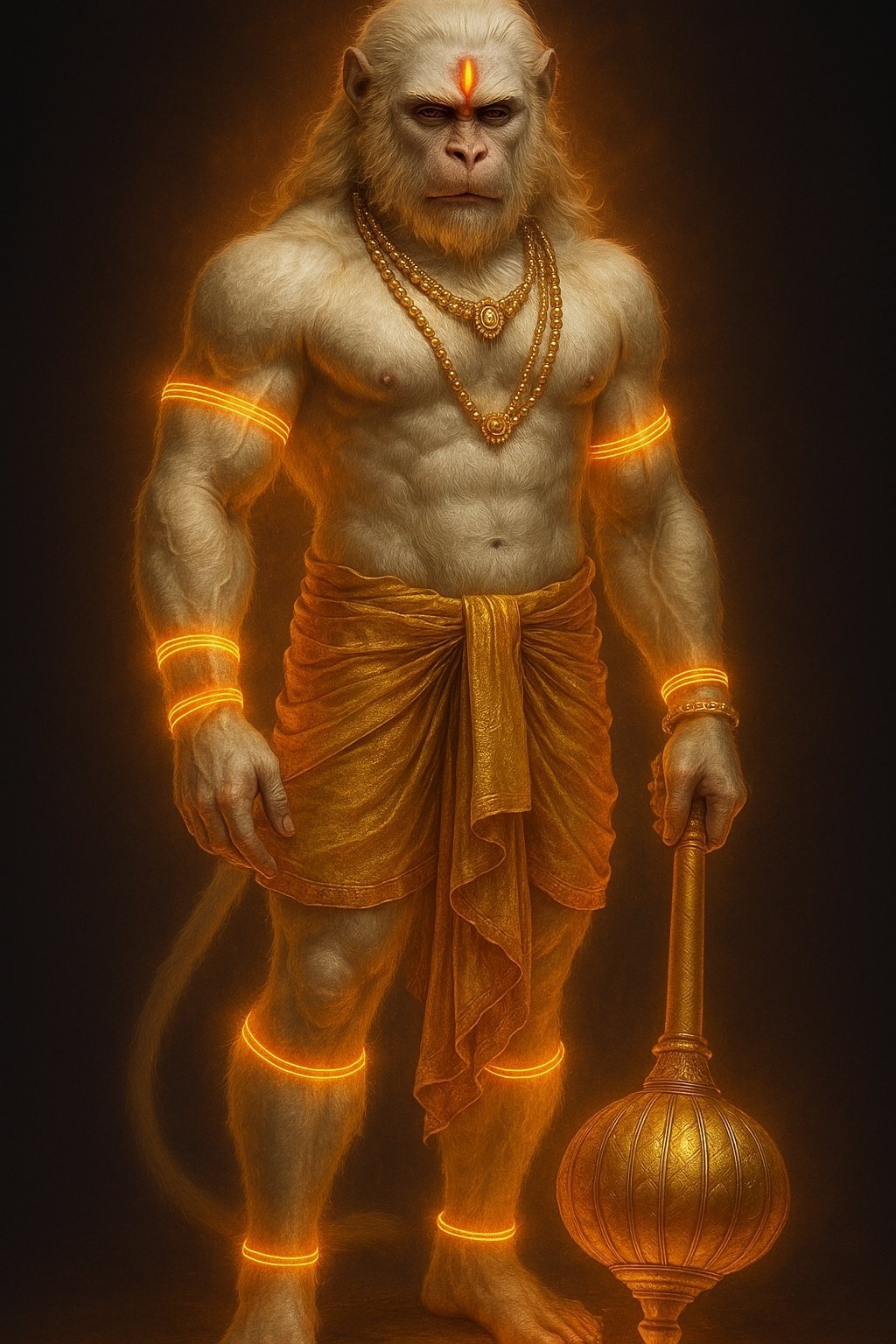 Divine 3D Hanuman with Golden Aura and Gada 4K Wallpaper for iPhone & Android