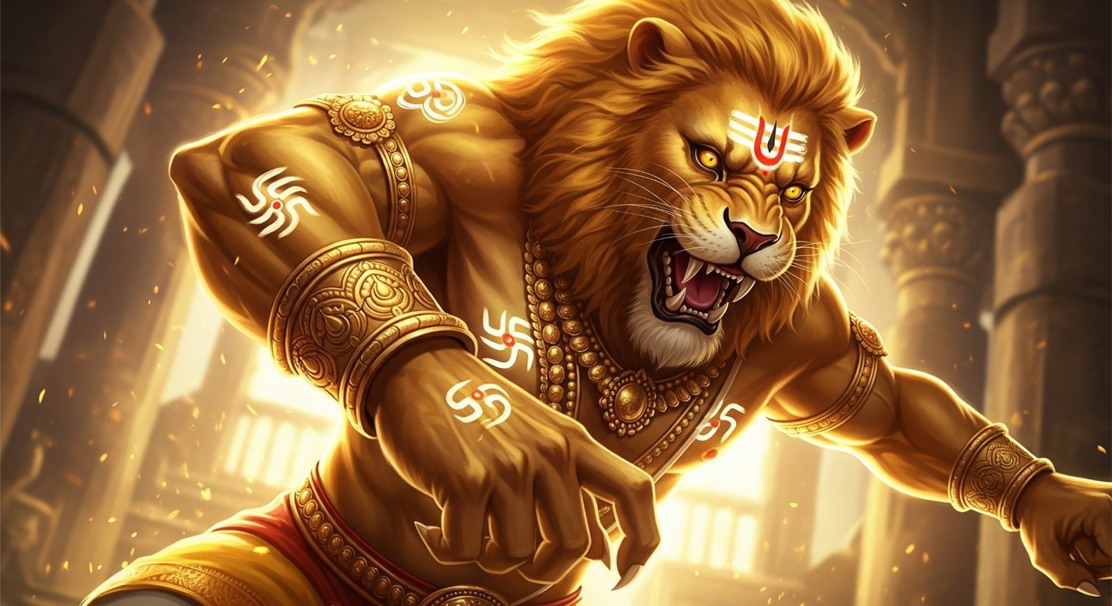 Fiery 3D Art of Lord Narasimha in Divine Roar