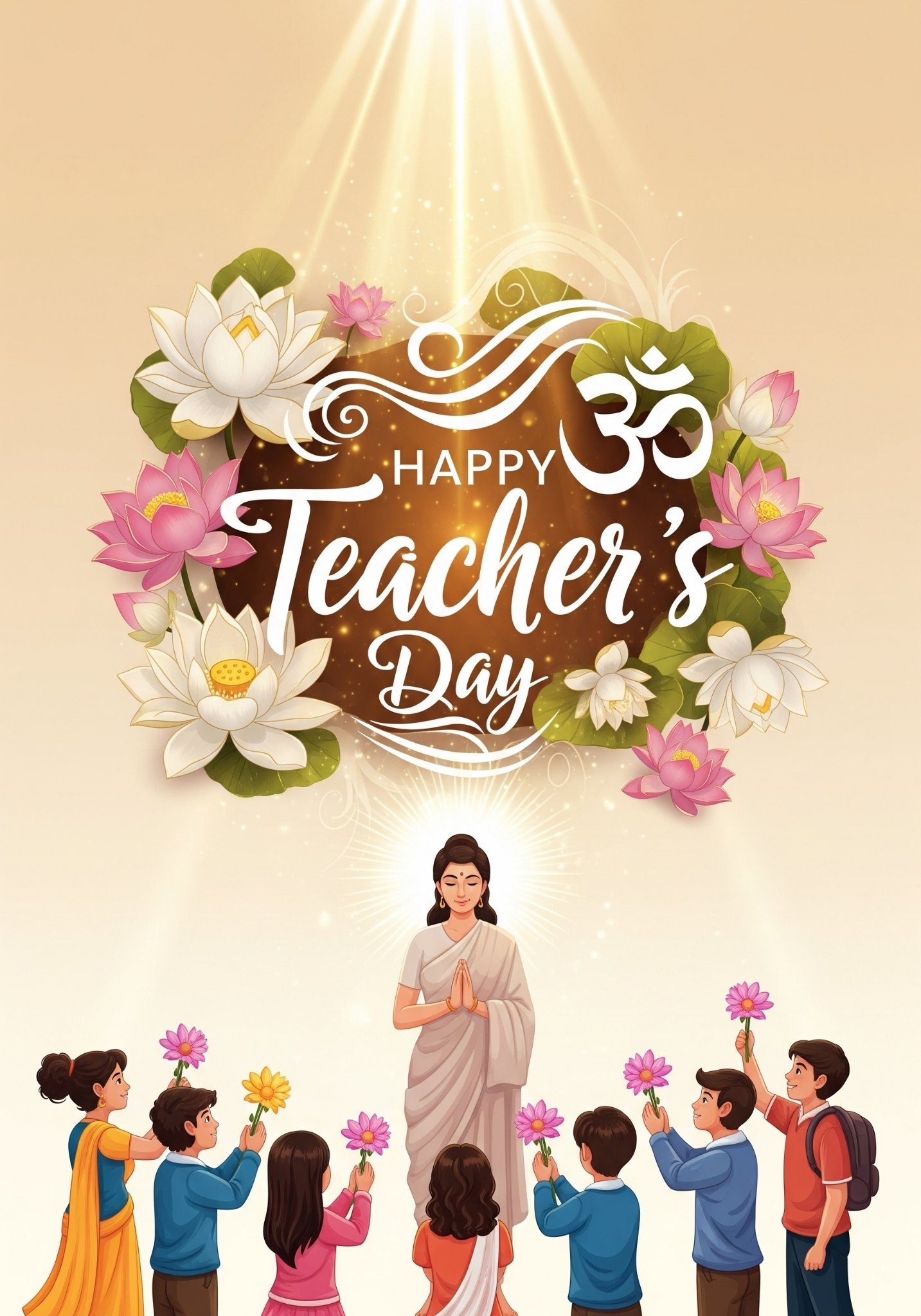 Happy Teacher’s Day Wallpaper with Students Offering Flowers