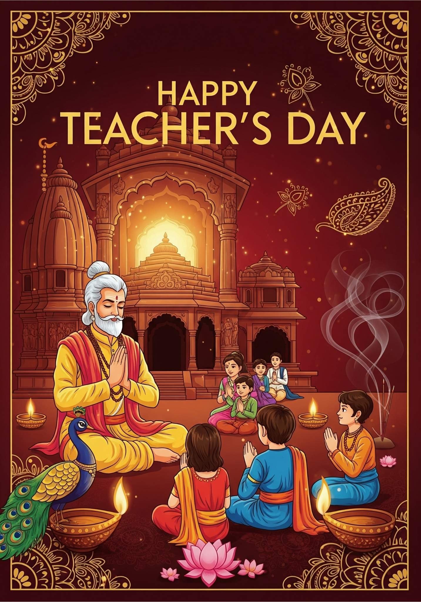 Happy Teacher’s Day Wallpaper with Guru and Students
