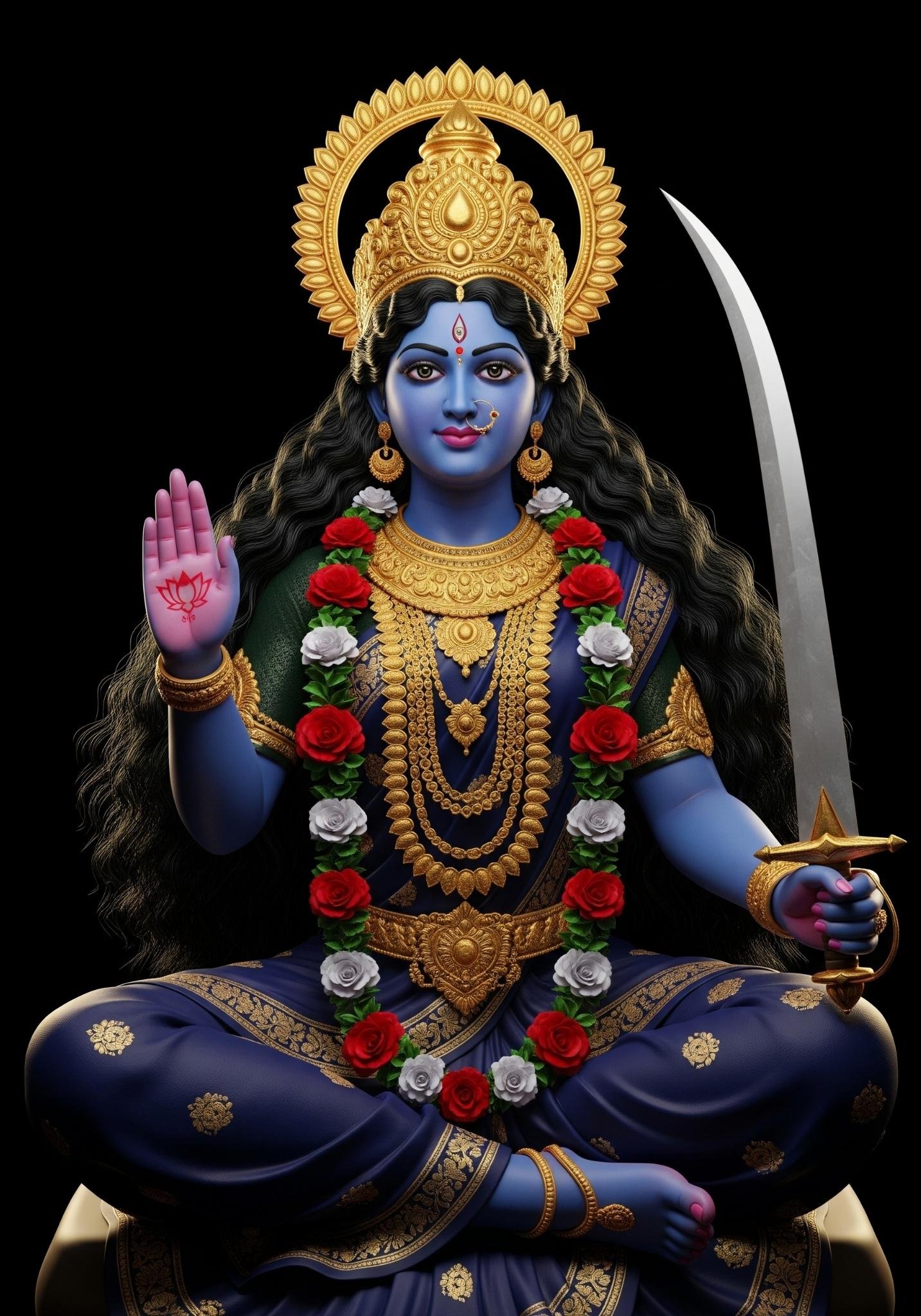Divine Goddess Kali HD Wallpaper in Blue with Golden Crown