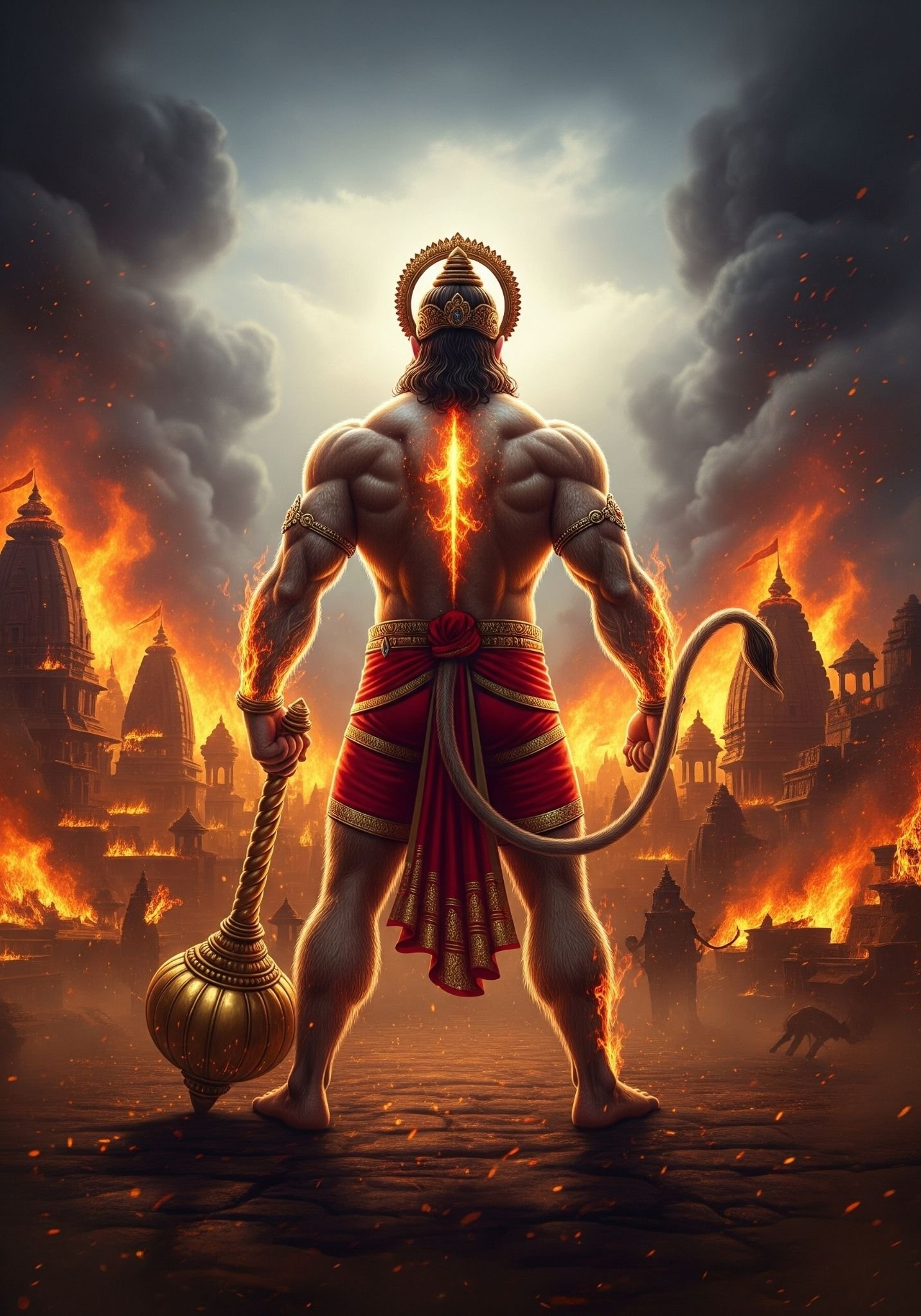 Lord Hanuman Fiery Avatar HD Wallpaper with Mace