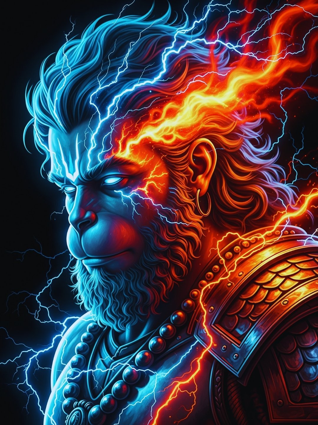 Powerful Hanuman Wallpaper with Fire and Lightning Energy