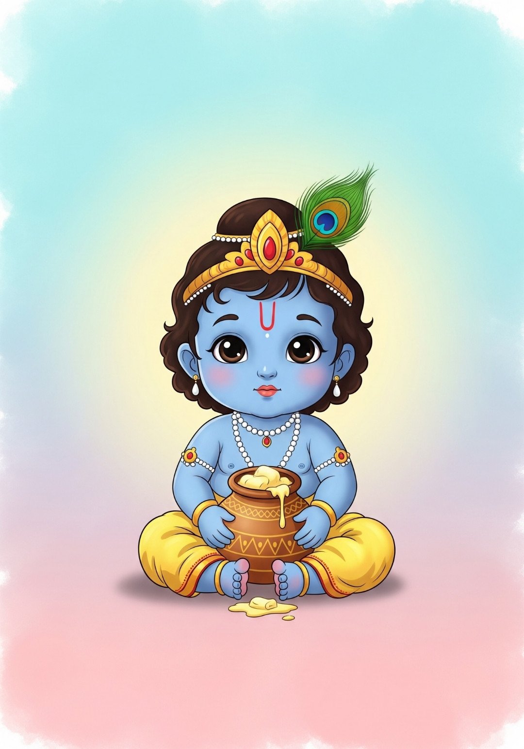 Adorable Bal Krishna Wallpaper with Butter Pot