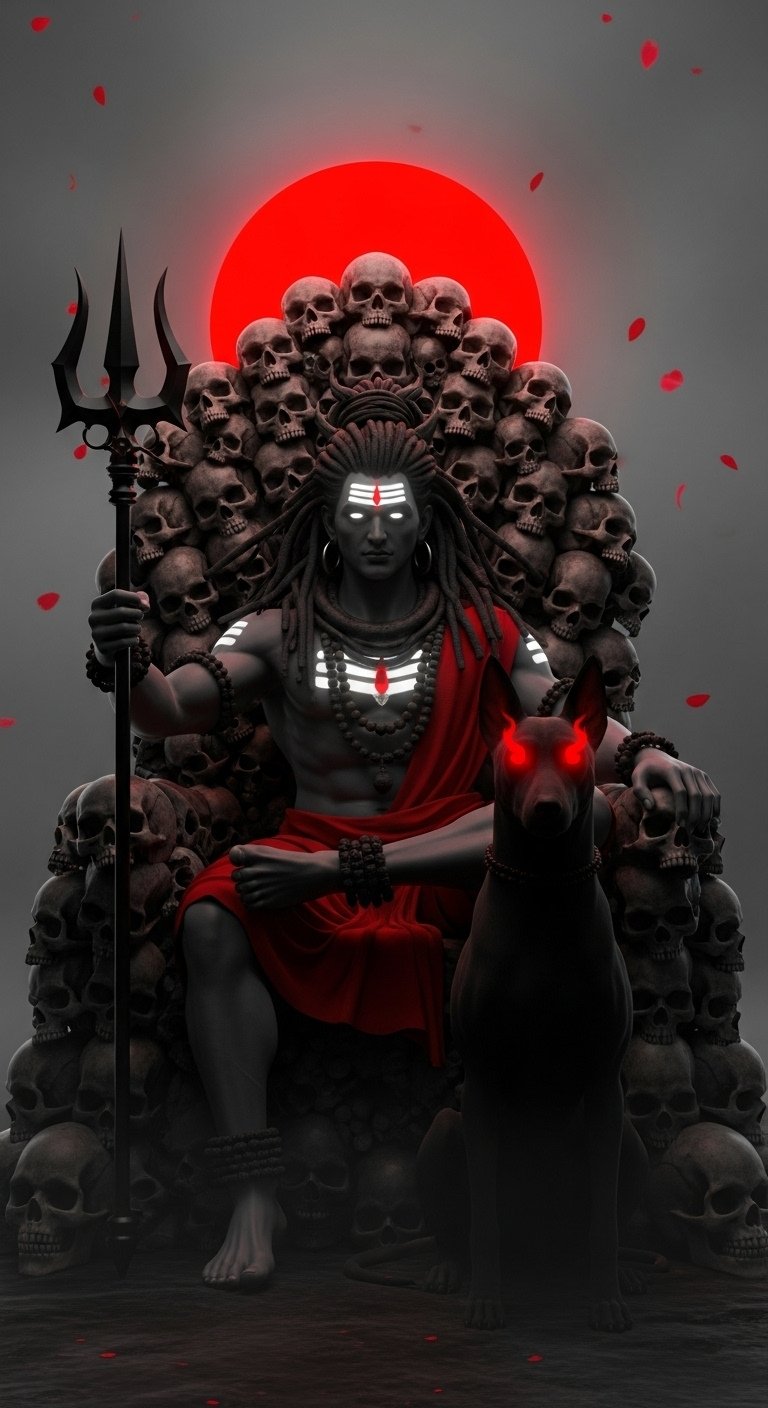 Mahadev Sitting on Skull Throne HD Dark Wallpaper