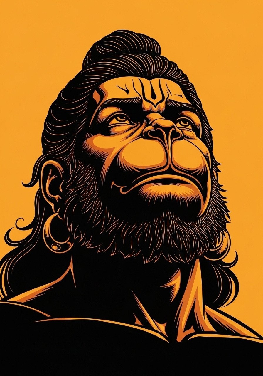 Powerful Hanuman Art Wallpaper in Bold Orange