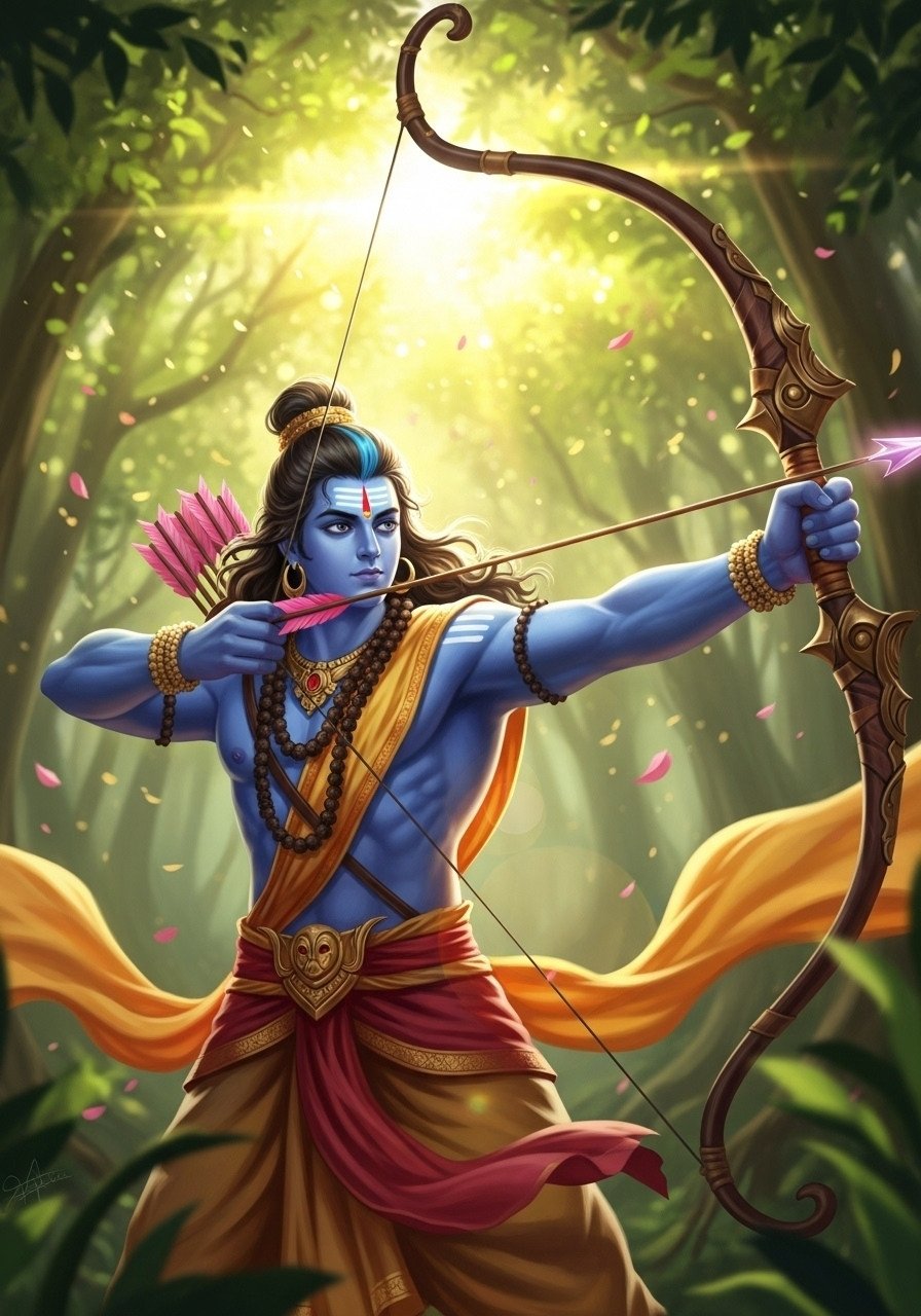 Lord Ram with Bow and Arrow Divine HD Wallpaper 4K Wallpaper for iPhone & Android