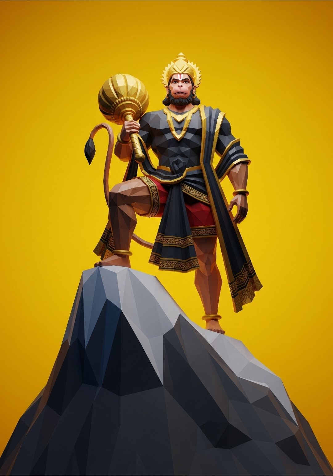 3D Hanuman Standing on Mountain Wallpaper