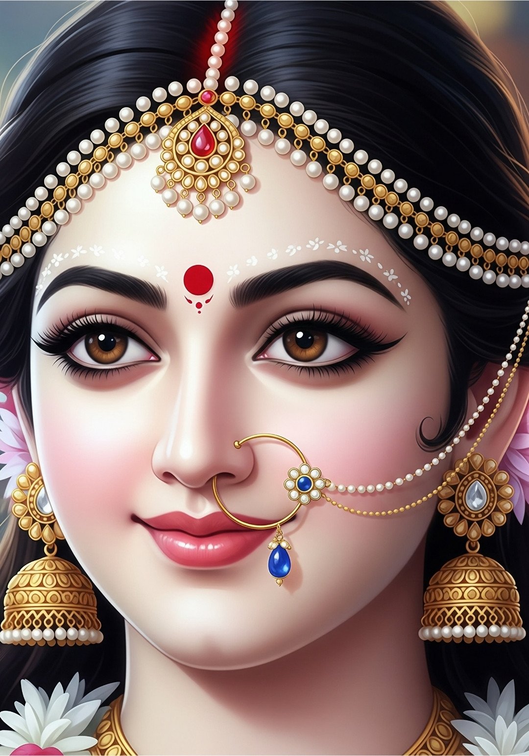 Beautiful Devi Maa Face HD Wallpaper in Divine Jewelry