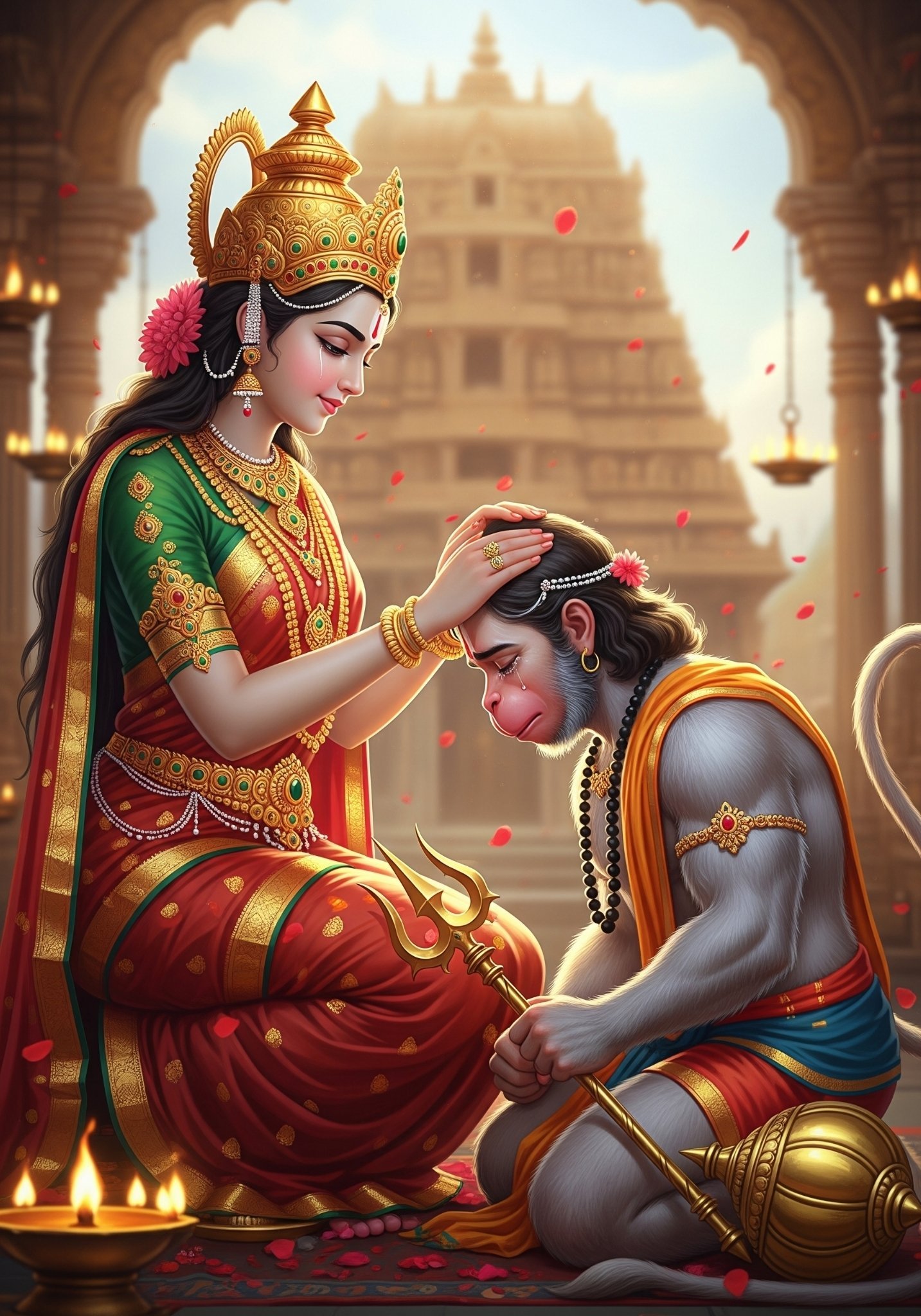 Maa Durga Blessing Hanuman HD Wallpaper