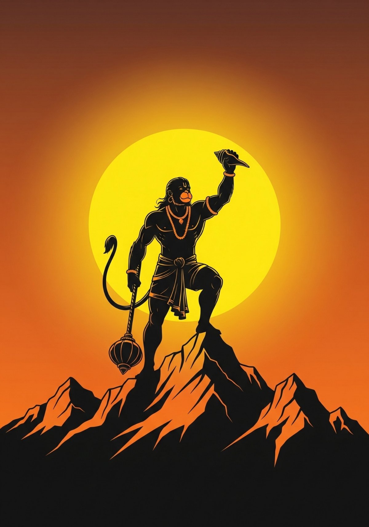 Veer Hanuman Ji Holding Sanjeevani Mountain Artwork