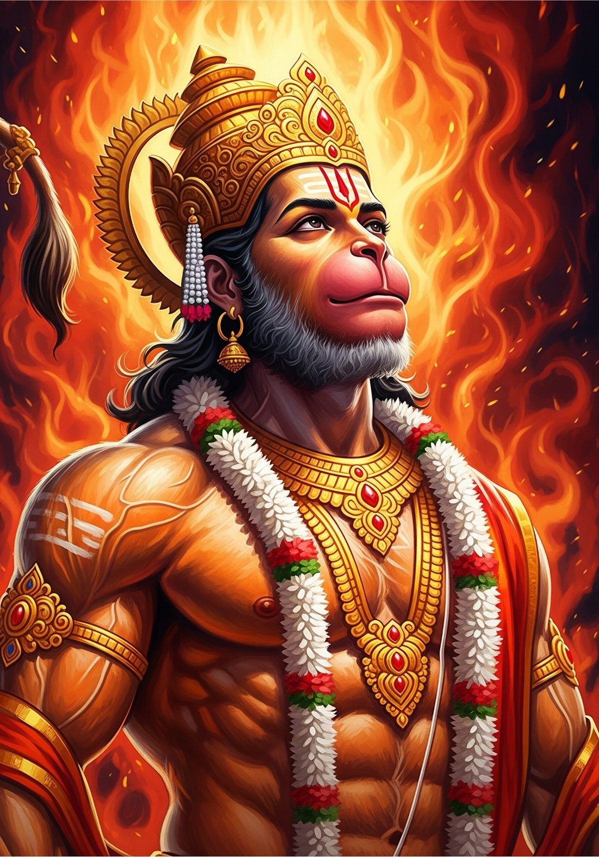 Fiery Lord Hanuman HD Wallpaper | Bajrangbali Strength & Devotion Art 4K Wallpaper for iPhone & Android