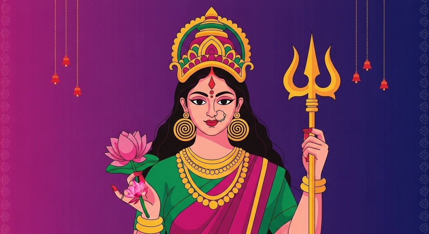 Goddess Durga Illustration  Trishul & Lotus Navratri Wallpaper