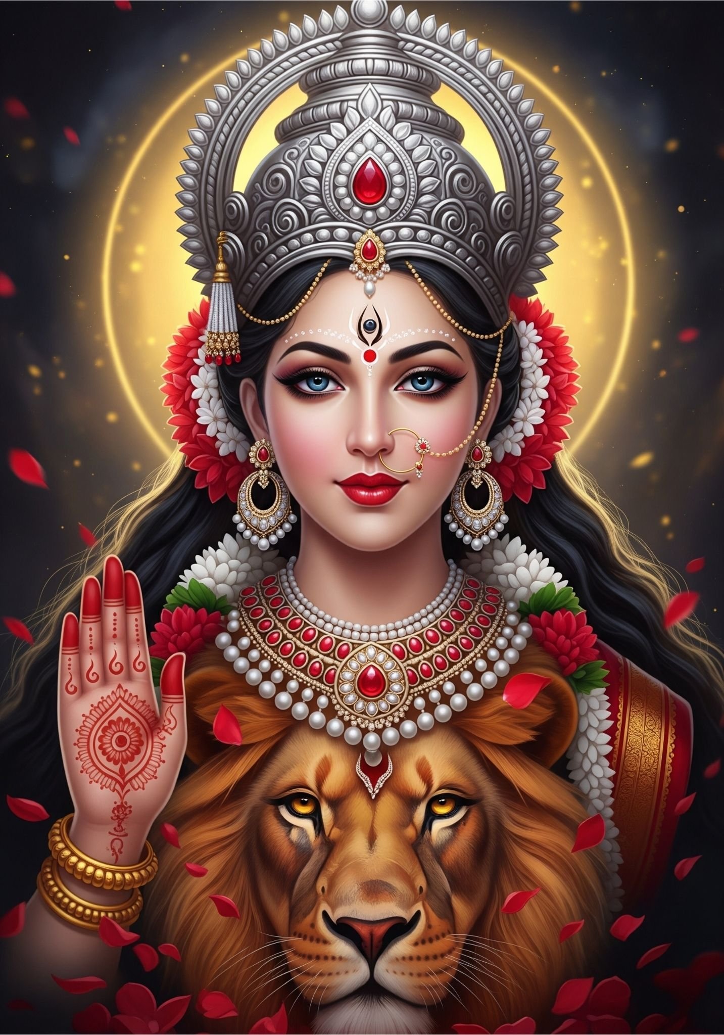 Divine Maa Durga with Lion: Empowering 4K Wallpaper 4K Wallpaper for iPhone & Android