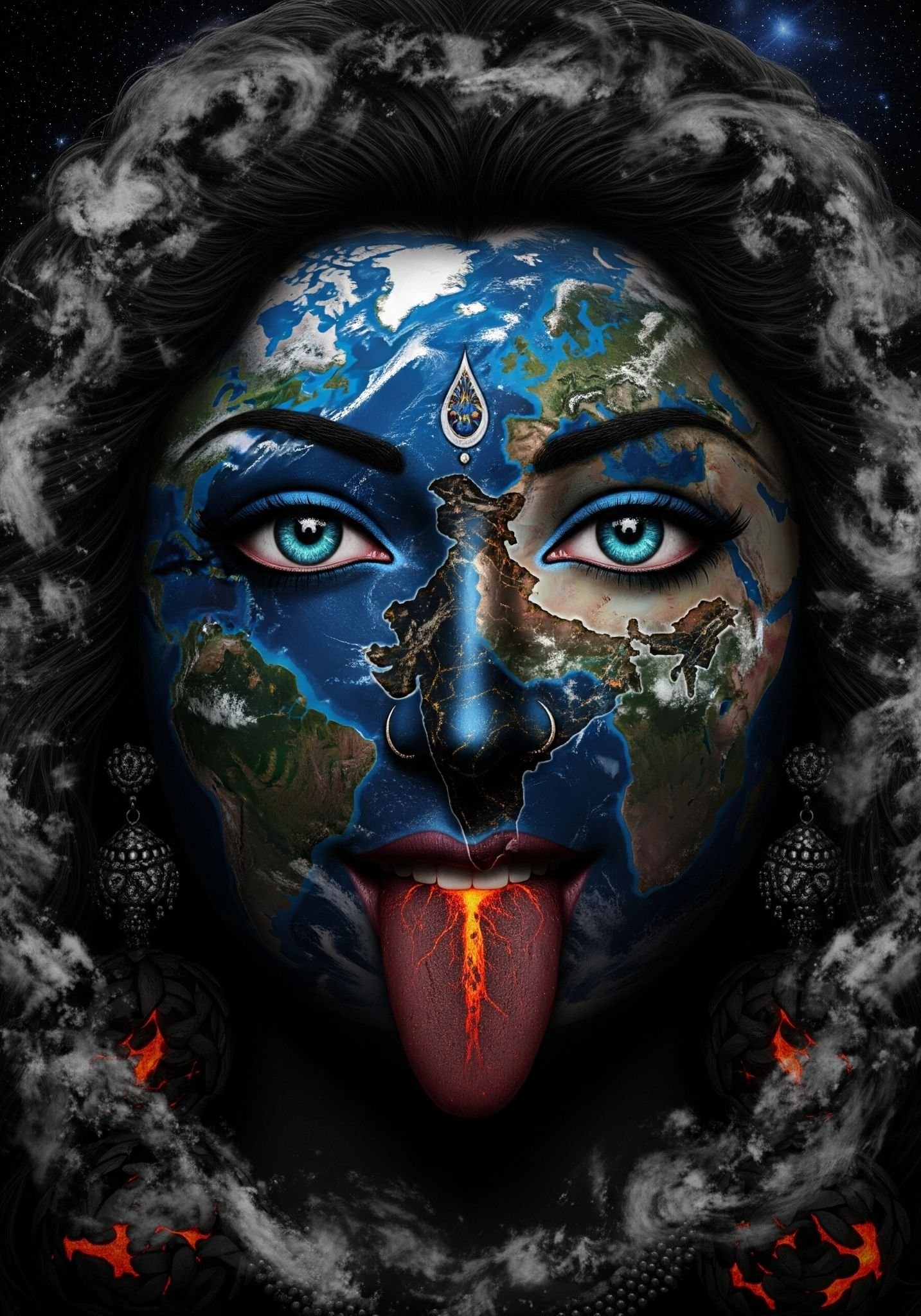 Cosmic Mahakali: Mother Earth's Fierce Form Wallpaper
