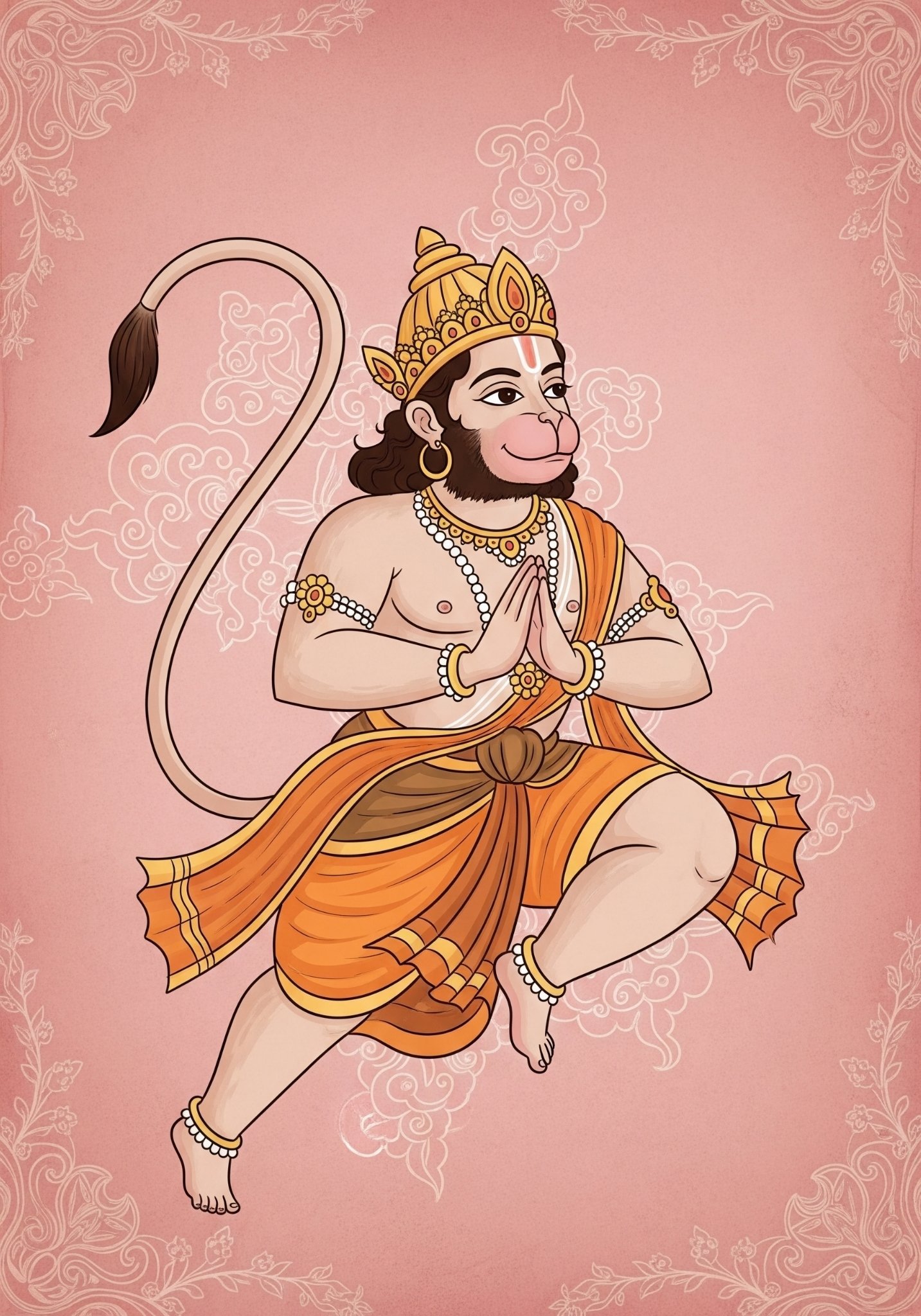Cute Lord Hanuman Cartoon Illustration – Bal Hanuman in Namaste Pose