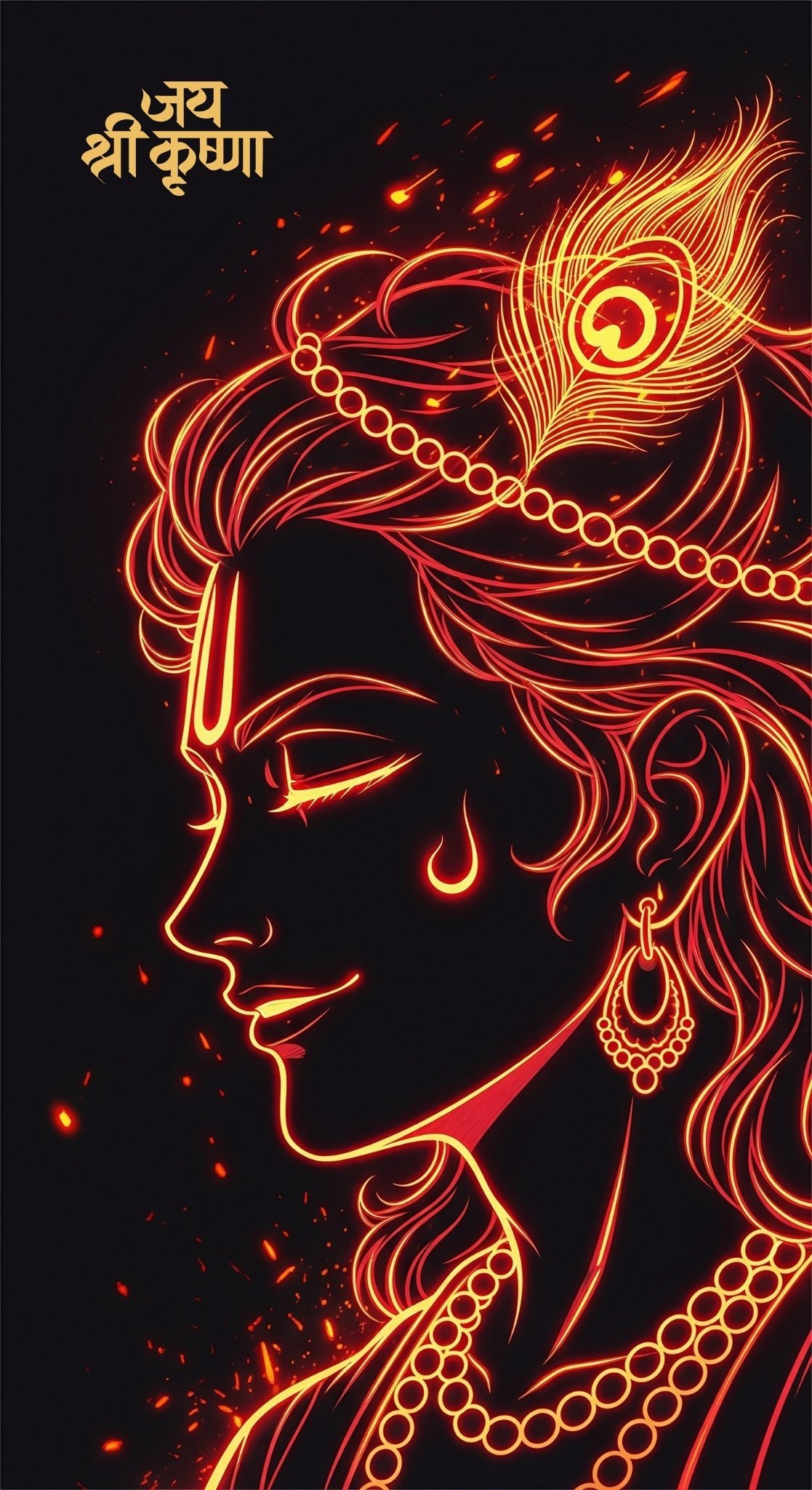 Glowing Neon Lord Krishna Art – Jai Shri Krishna Divine Wallpaper 4K Wallpaper for iPhone & Android