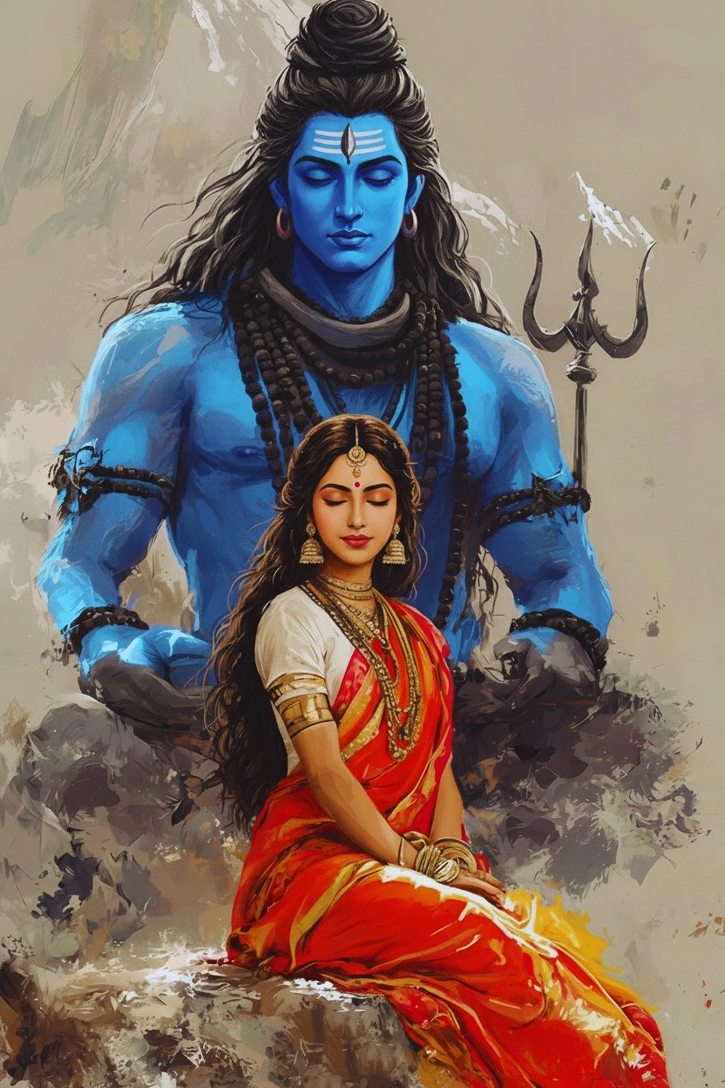 Lord Shiva and Goddess Parvati Divine Meditation Artwork