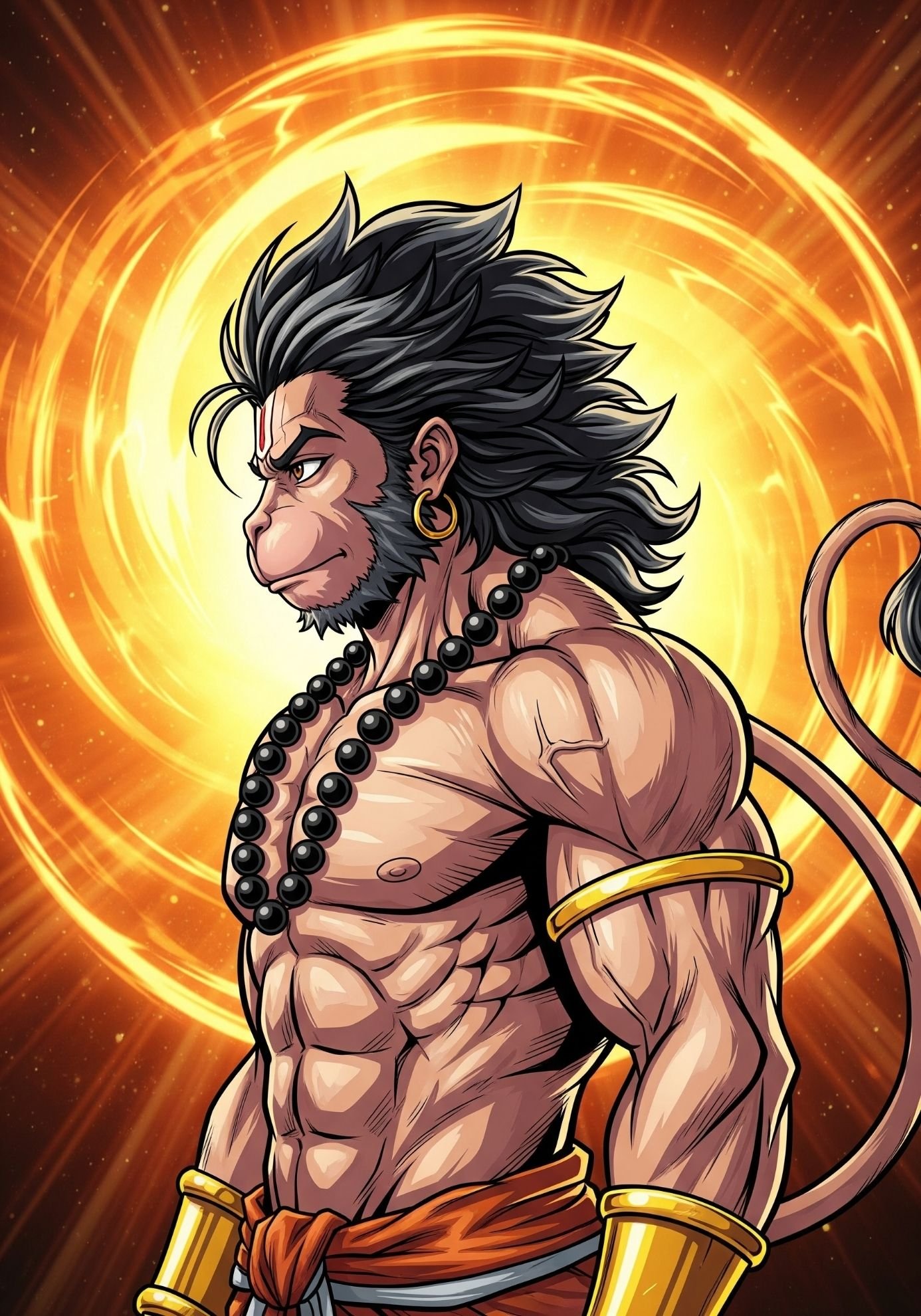 Divine Warrior Hanuman with Radiant Golden Aura Art 4K Wallpaper for iPhone & Android