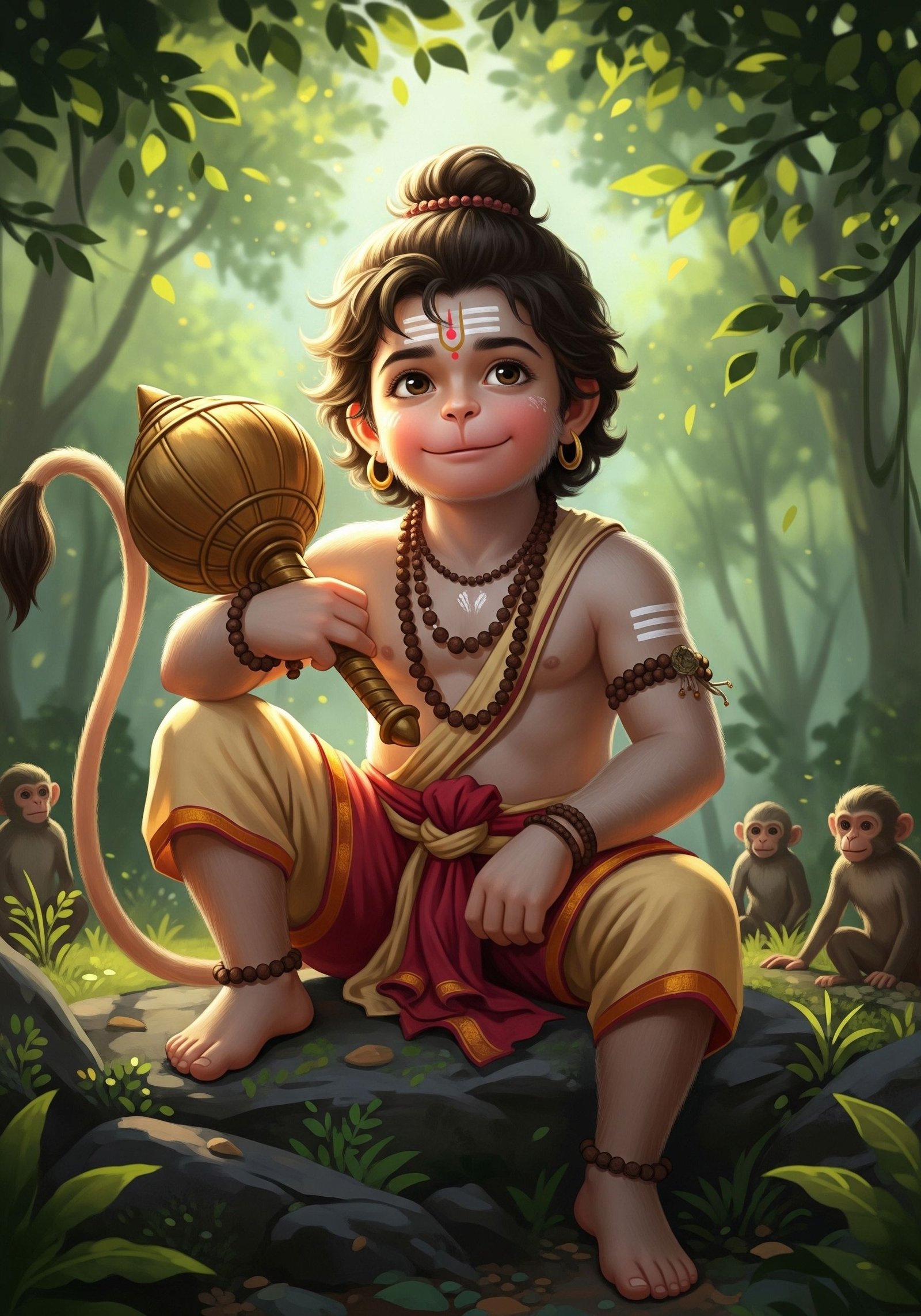 Bal Hanuman – Divine Child Form of Lord Hanuman with Golden Gada 4K Wallpaper for iPhone & Android