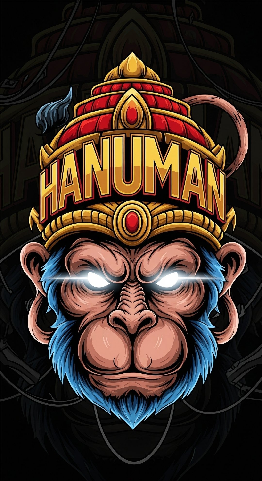 Powerful Hanuman Graphic Wallpaper with Glowing Eyes