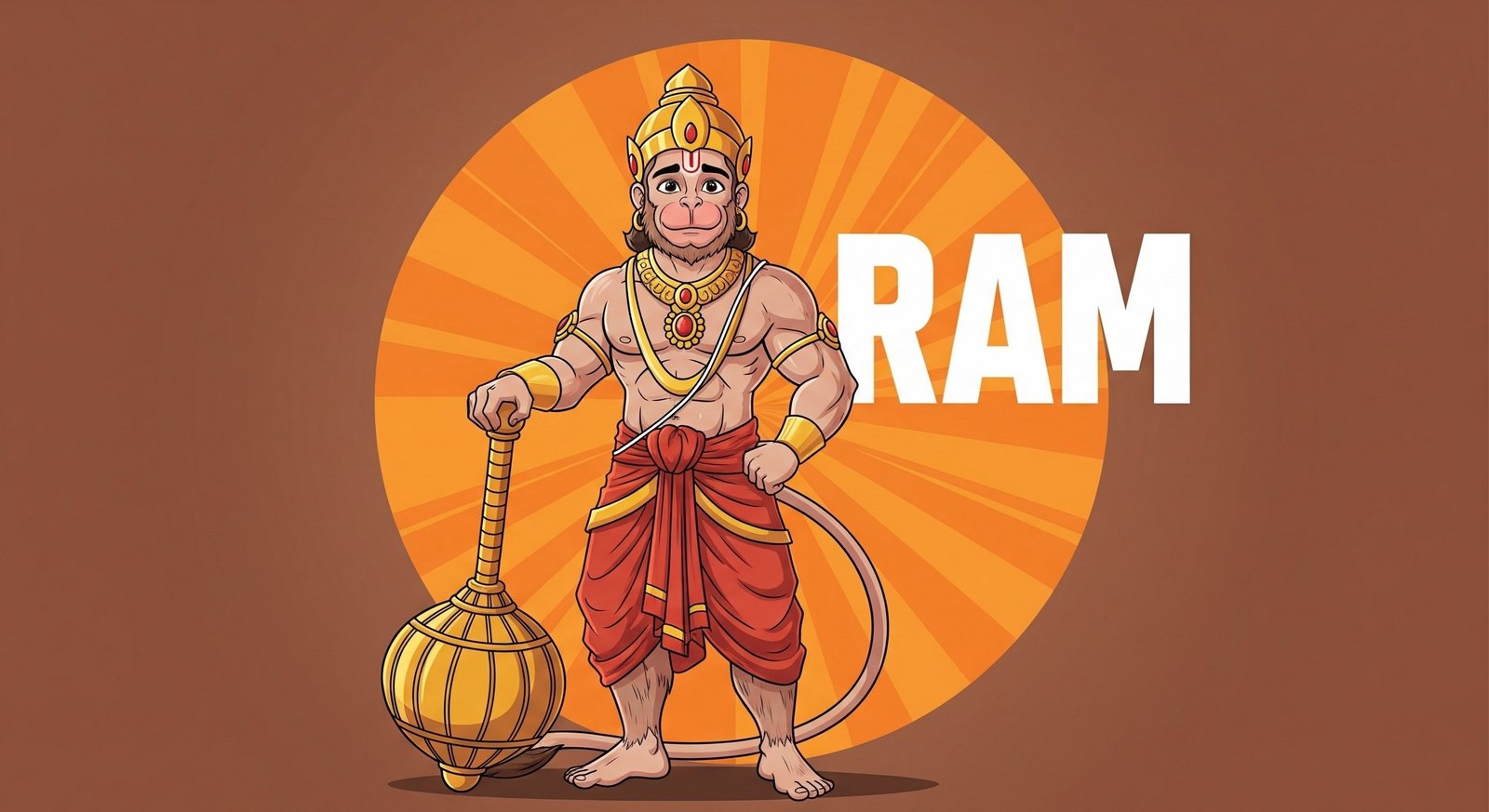 Cute Lord Hanuman with Gada Cartoon Art Wallpaper 4K Wallpaper for iPhone & Android