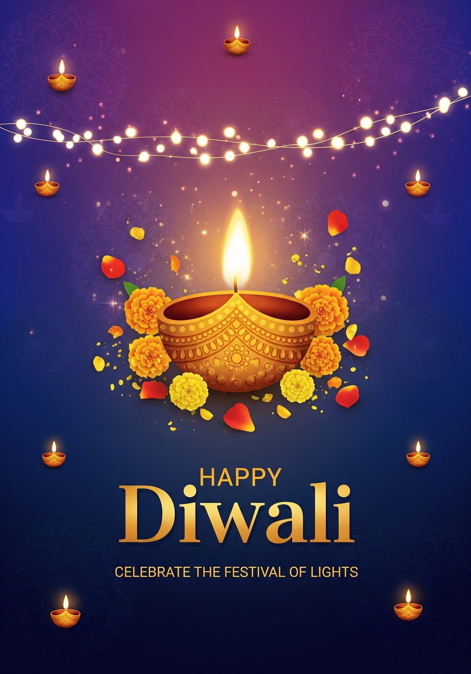 Golden Diya Happy Diwali Celebration Background