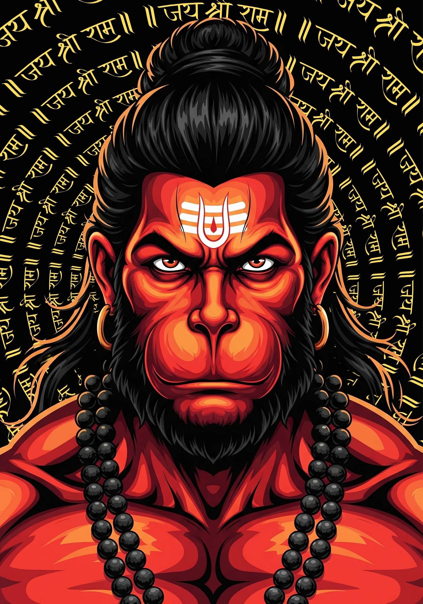 Powerful Lord Hanuman Illustration with Jai Shri Ram Mantra