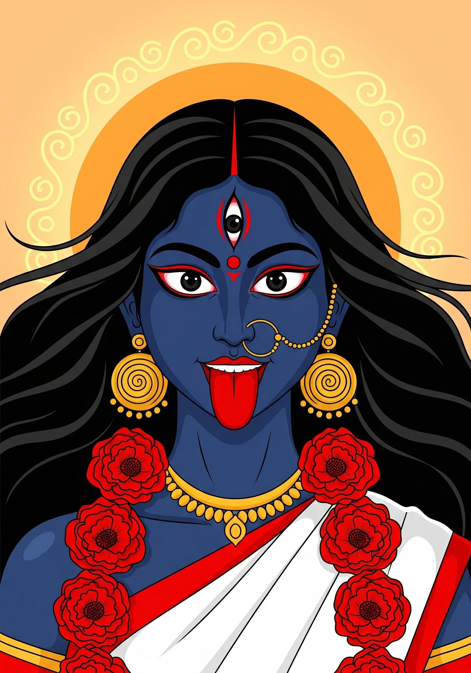 Divine Maa Kali Illustration with Fiery Expression