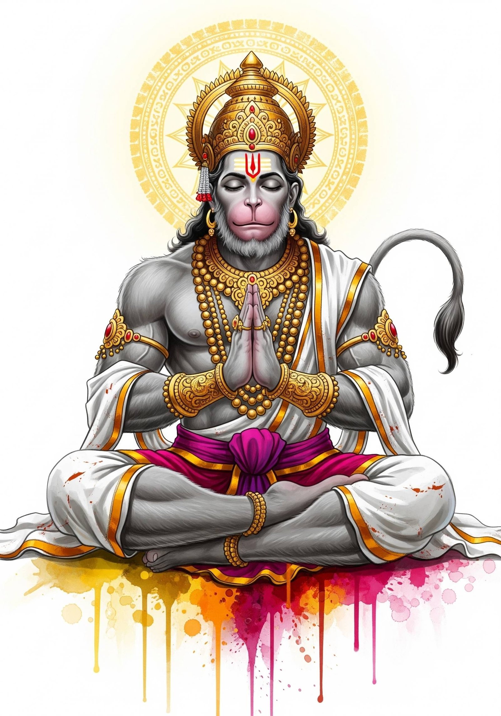Meditating Lord Hanuman with Golden Aura HD Wallpaper