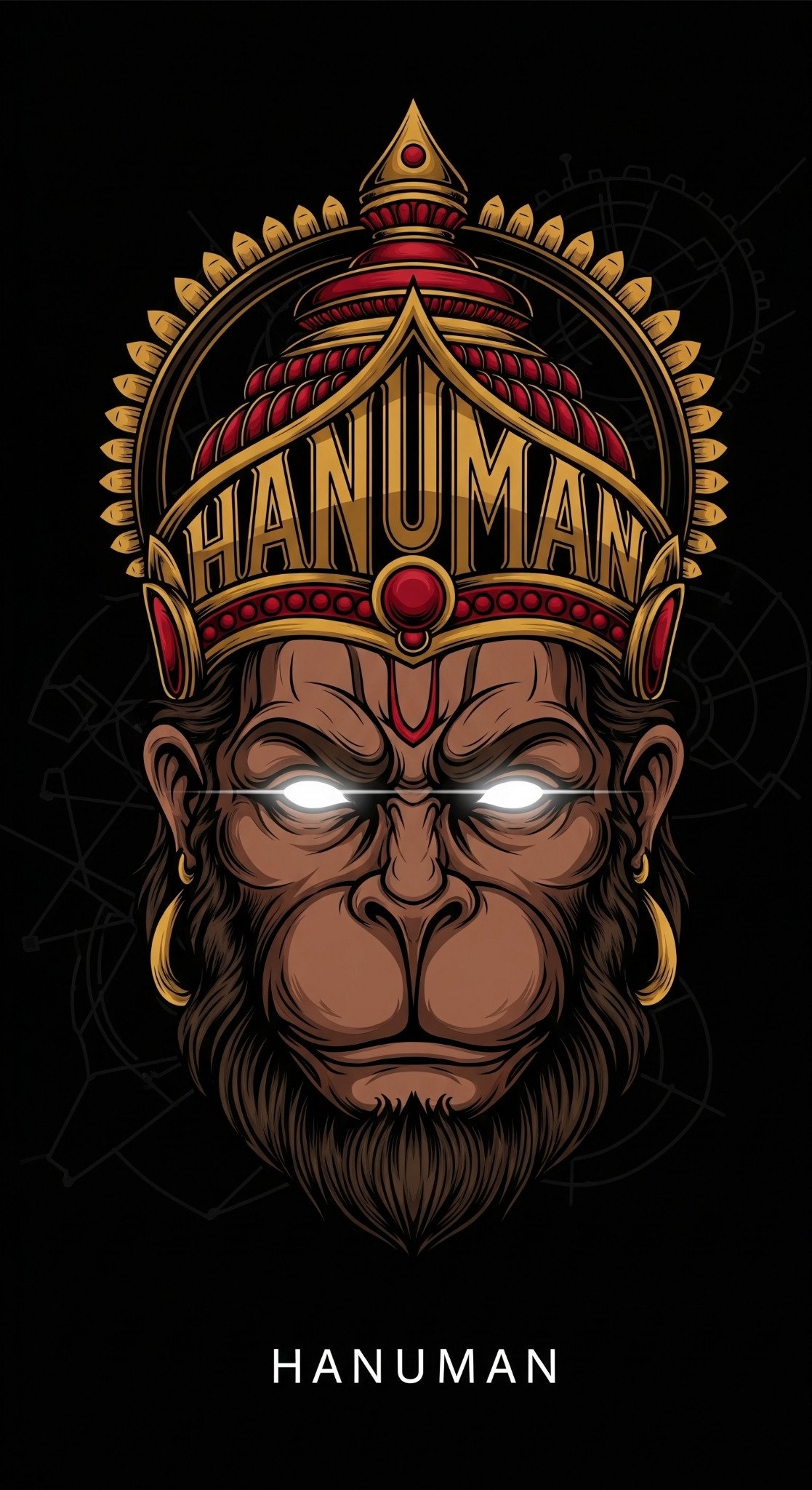 Powerful Dark Hanuman Artwork with Glowing Eyes