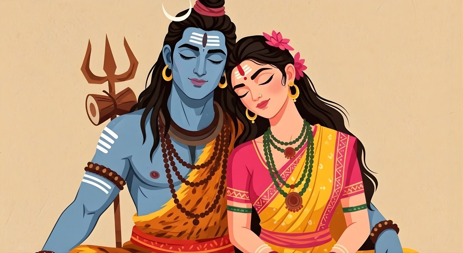 Lord Shiva and Goddess Parvati Divine Love Artwork 4K Wallpaper for iPhone & Android