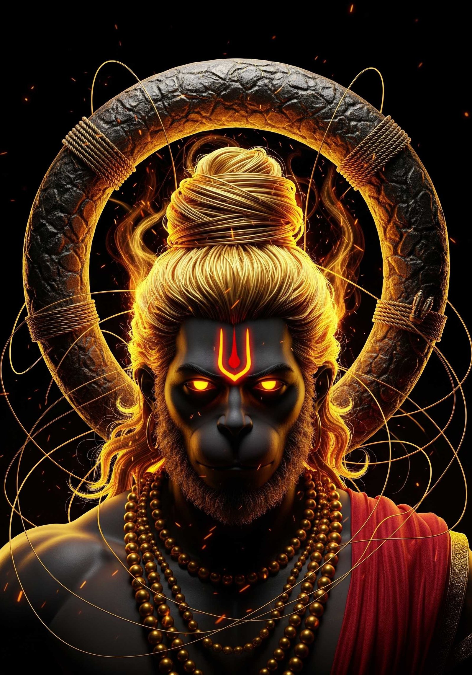 Fiery Divine Hanuman Ji Powerful HD Wallpaper 4K Wallpaper for iPhone & Android