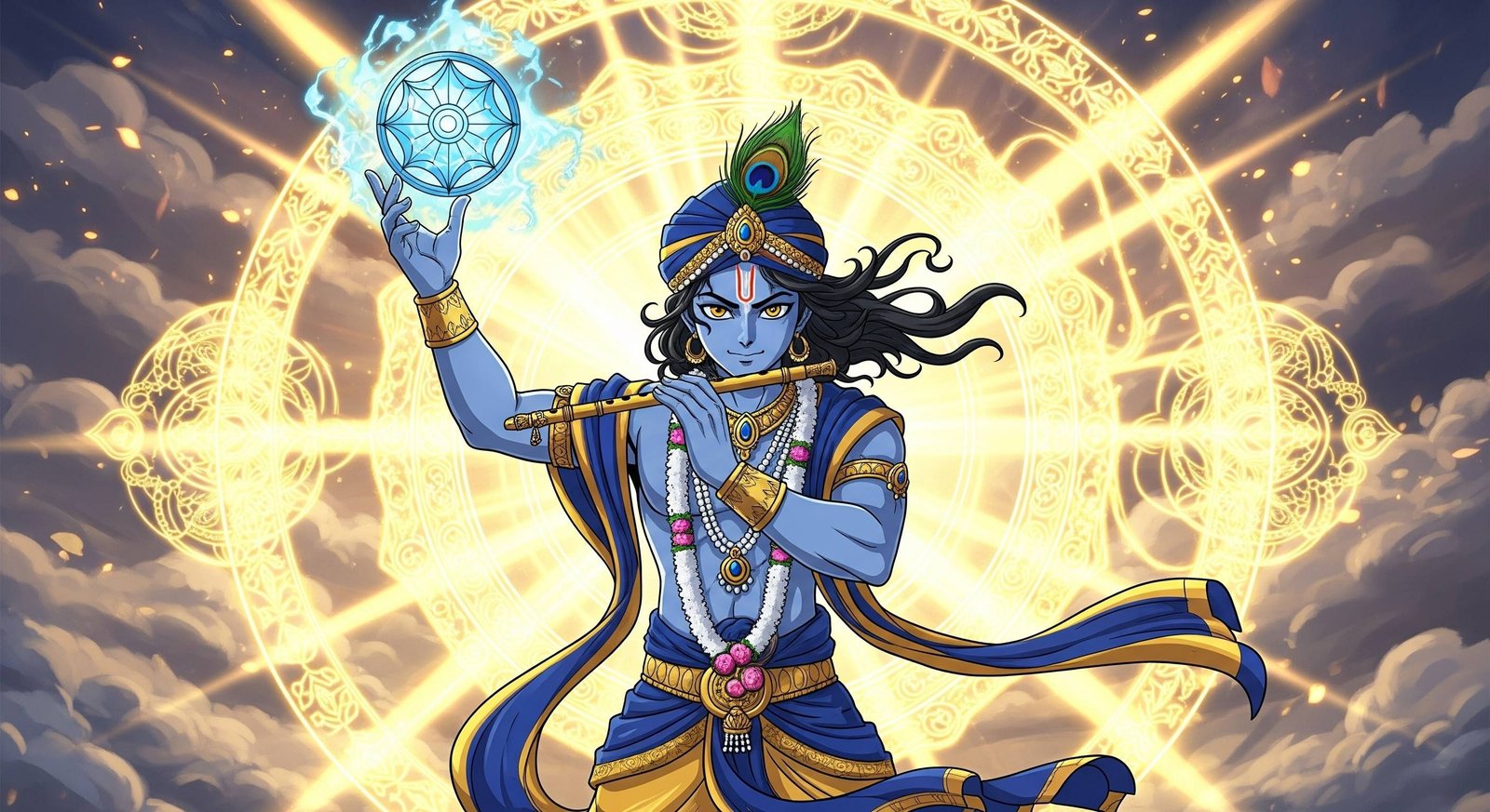 Lord Krishna with Sudarshan Chakra and Flute in Divine Art