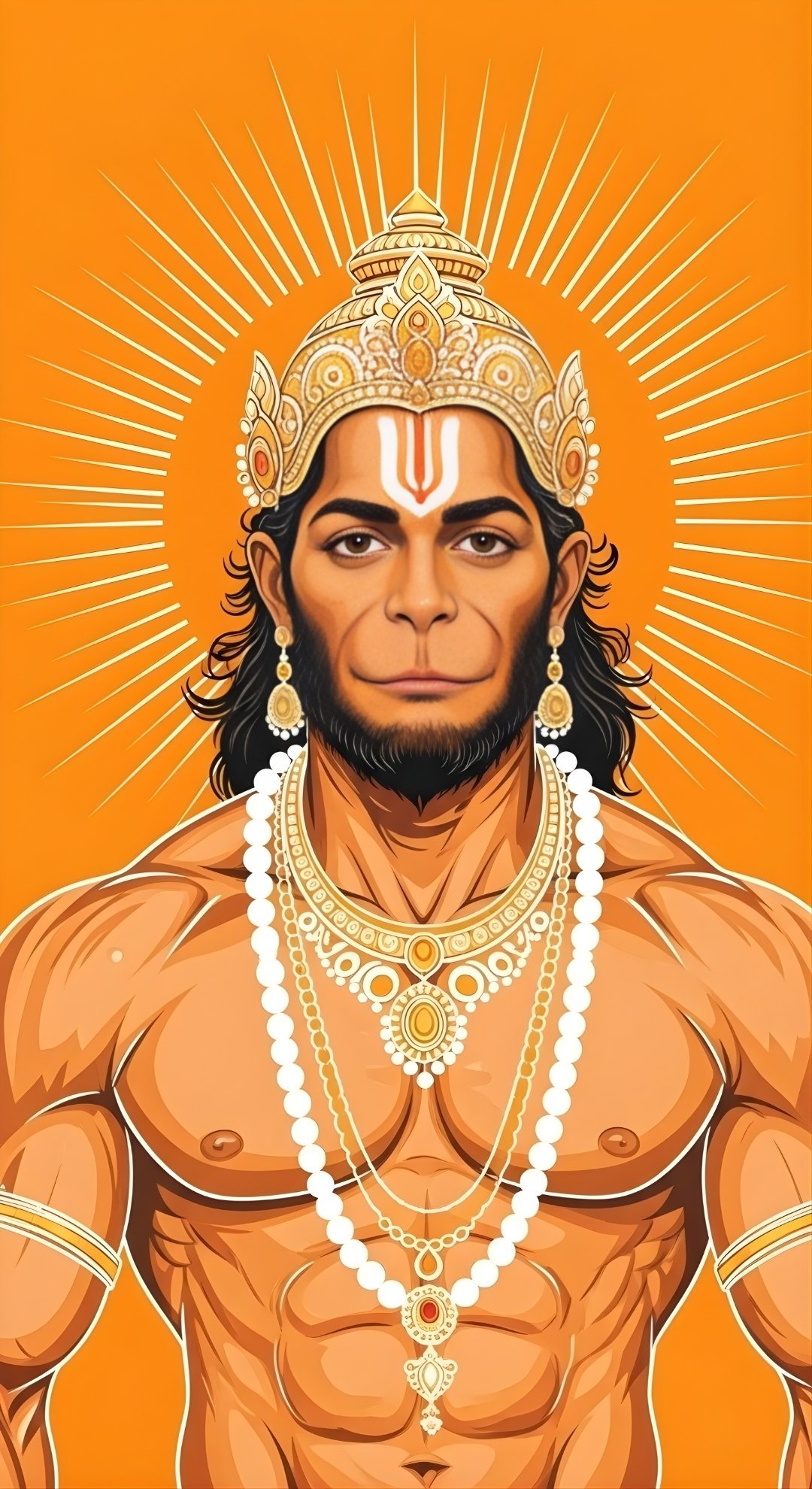 Divine Lord Hanuman Glow Art – Bhakti HD Wallpaper Orange Background