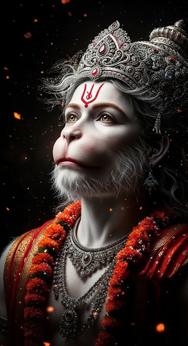 Divine Hanuman Ji Portrait in Royal Jewelry – HD Bhakti Wallpaper 4K Wallpaper for iPhone & Android